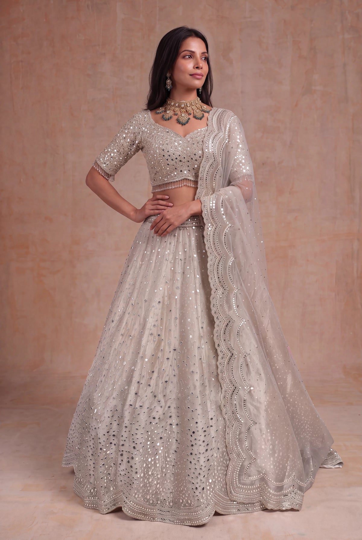 Rose Gold Tissue Lehenga - Mokshaa