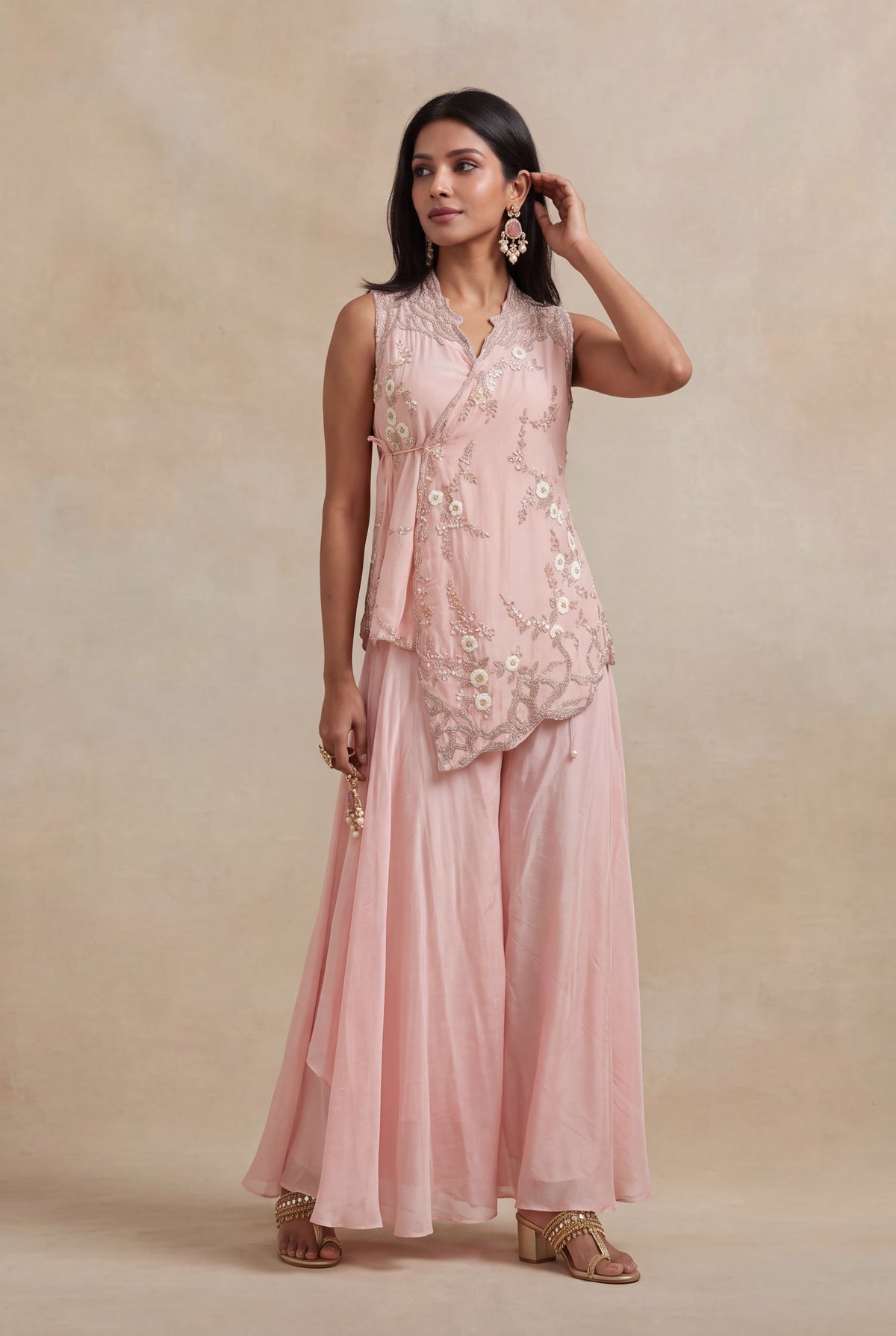 Blush Pink Silk Palazzo Set - Mokshaa