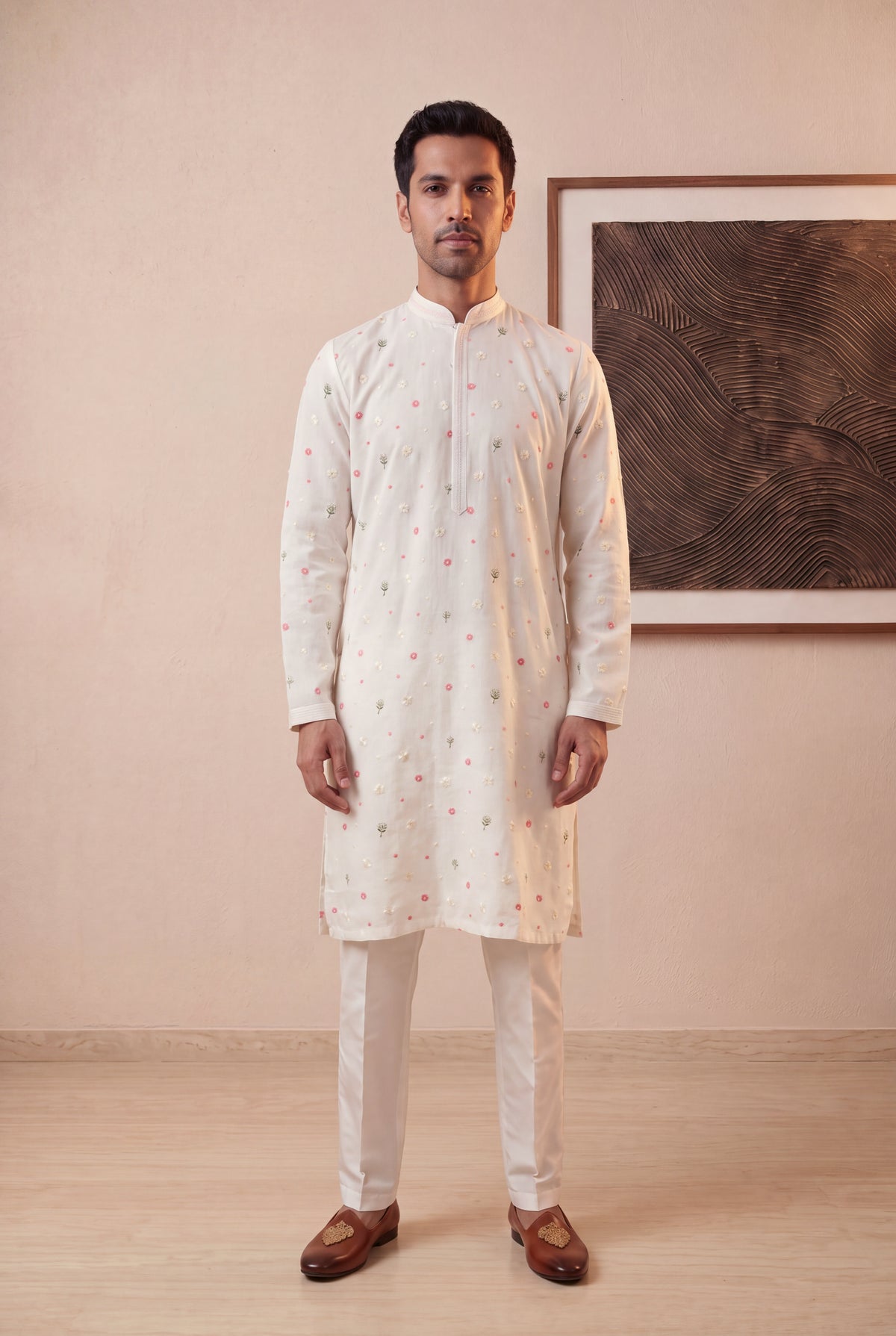 Off White Linen Kurta Set - Mokshaa