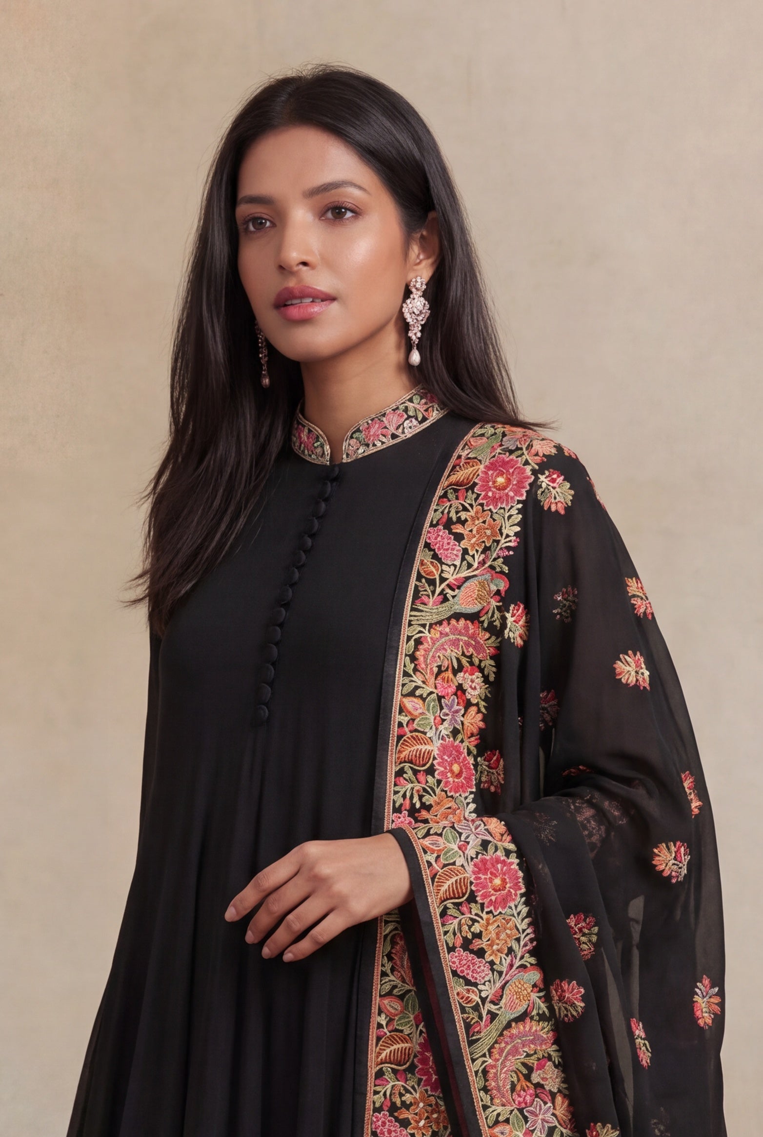 Black Grape Fabric Embroidered Anarkali Suit