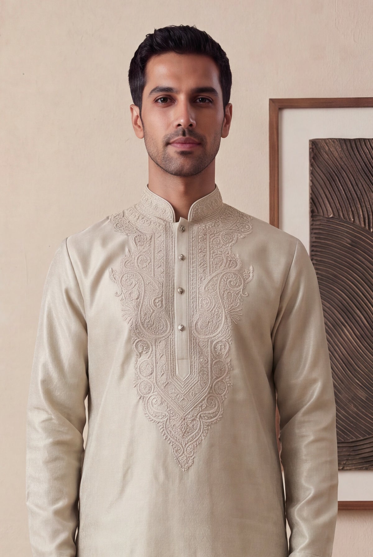 Gold Tissue Thread Work Kurta Pant Set - Mokshaa