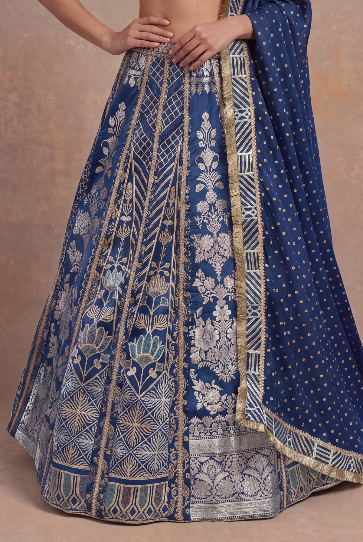 Royal Blue Banarasi Lehenga - Mokshaa