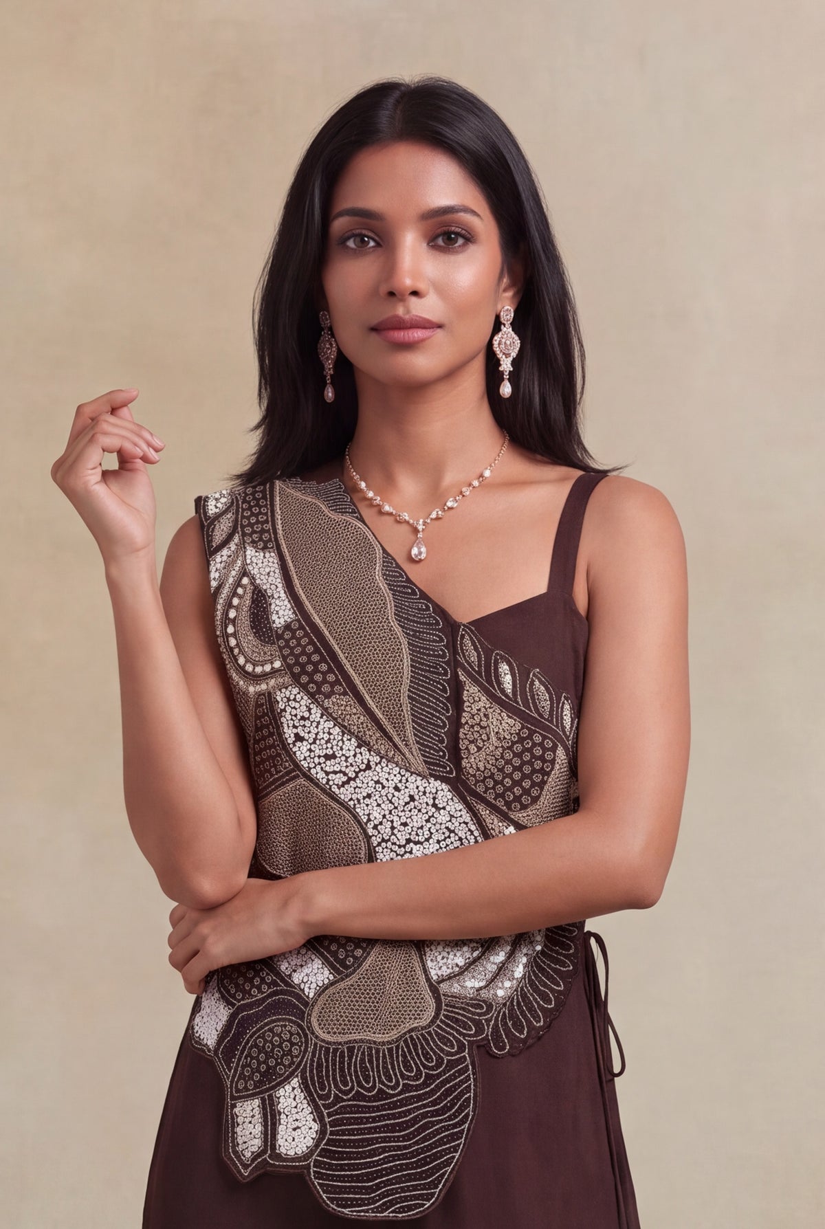 Chocolate Brown Crepe Jumpsuit - Mokshaa