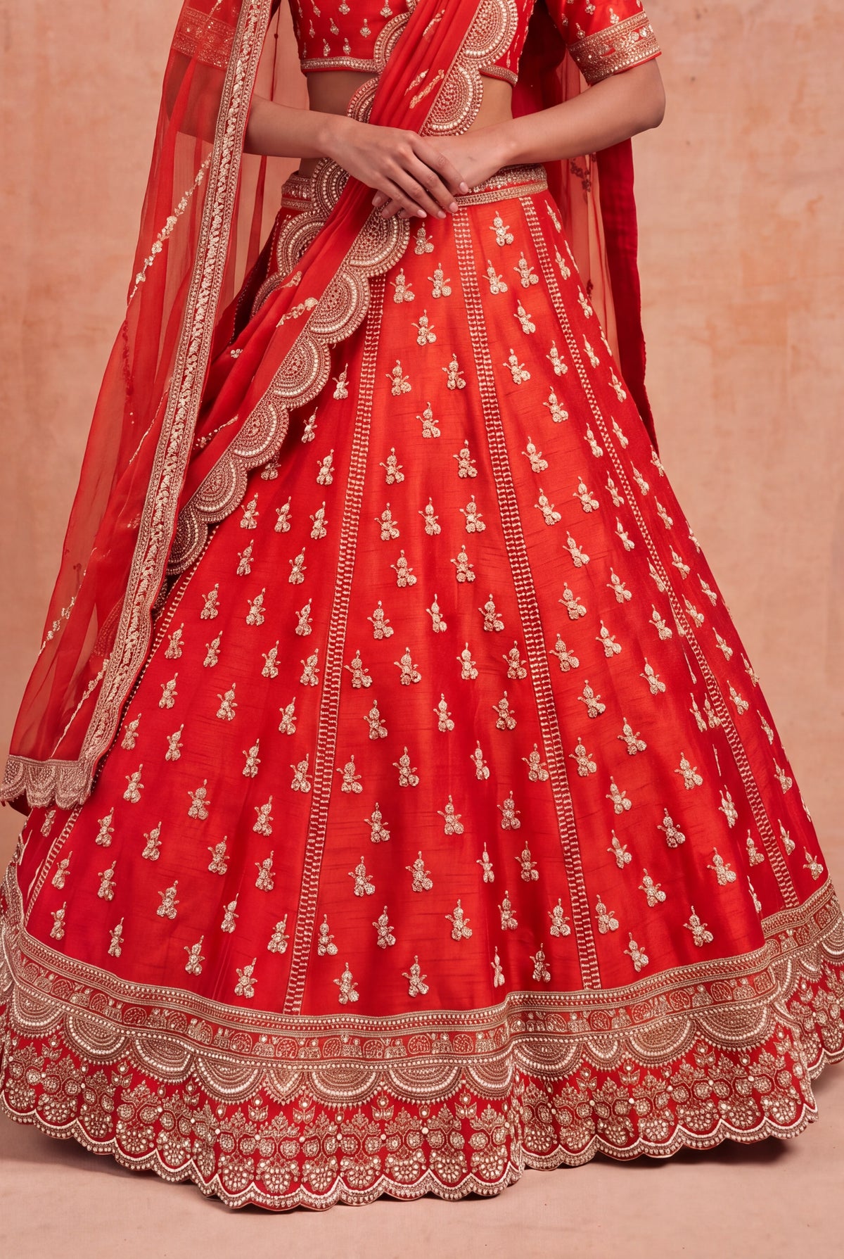 Rust Orange Raw Silk Lehenga - Mokshaa