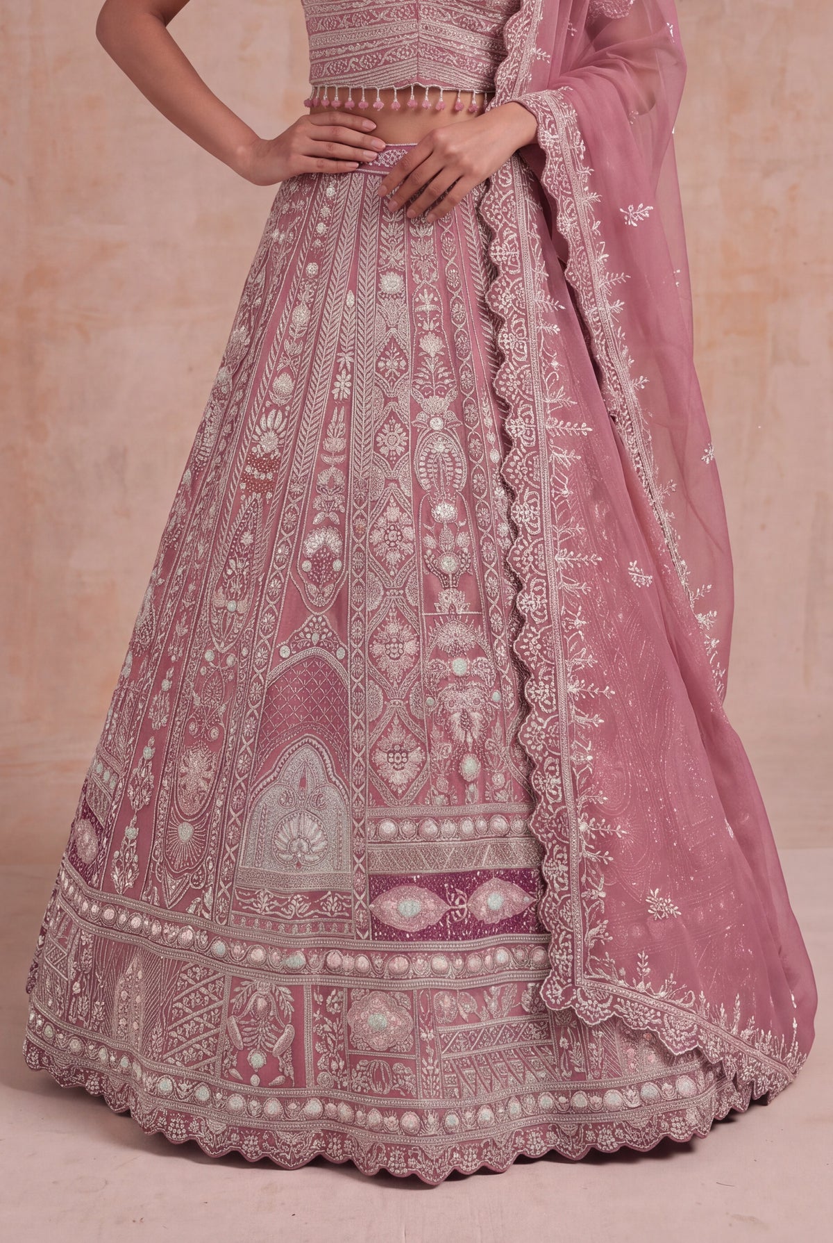 Dusty Rose Raw Silk Lehenga - Mokshaa