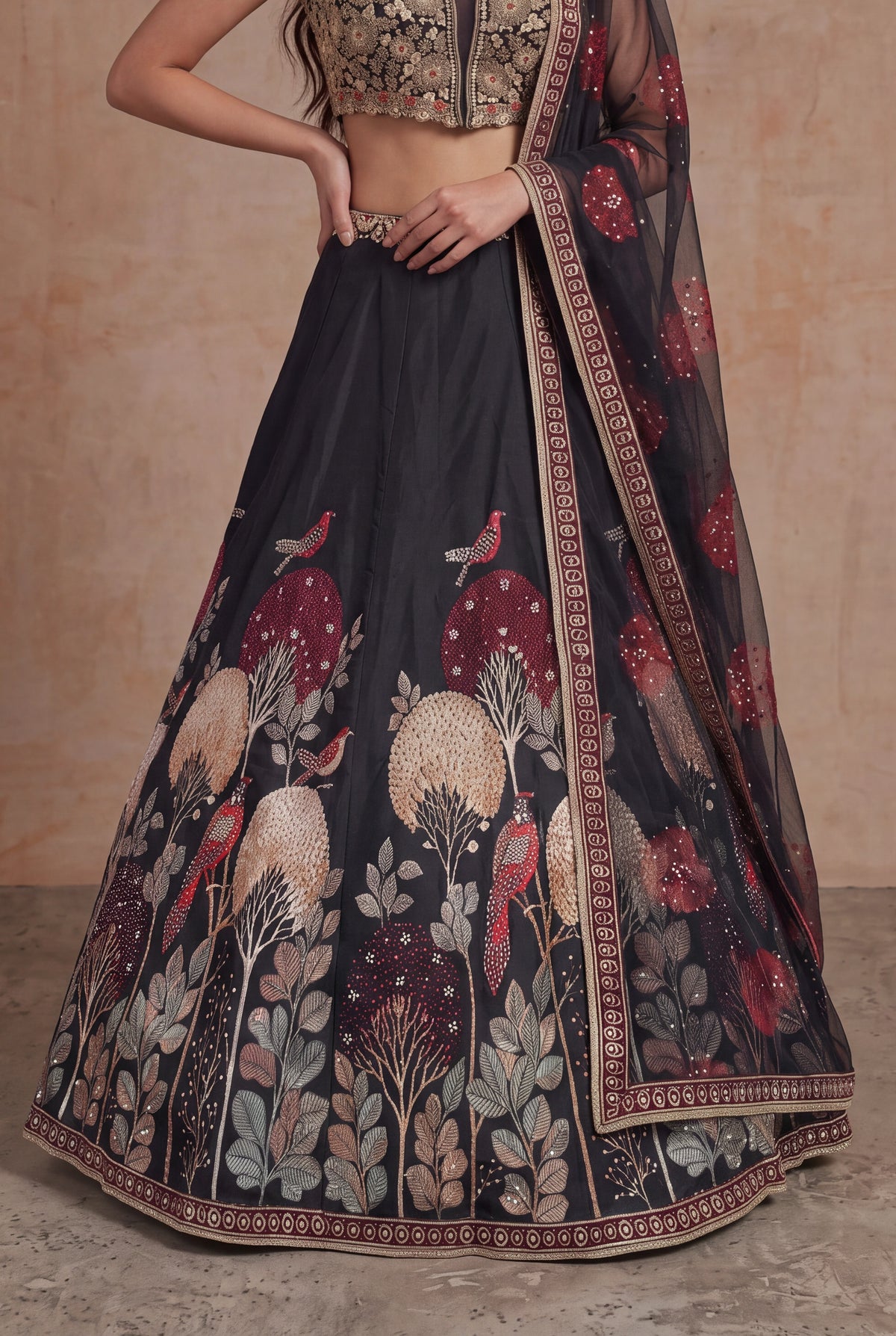 Black Silk Lehenga - Mokshaa