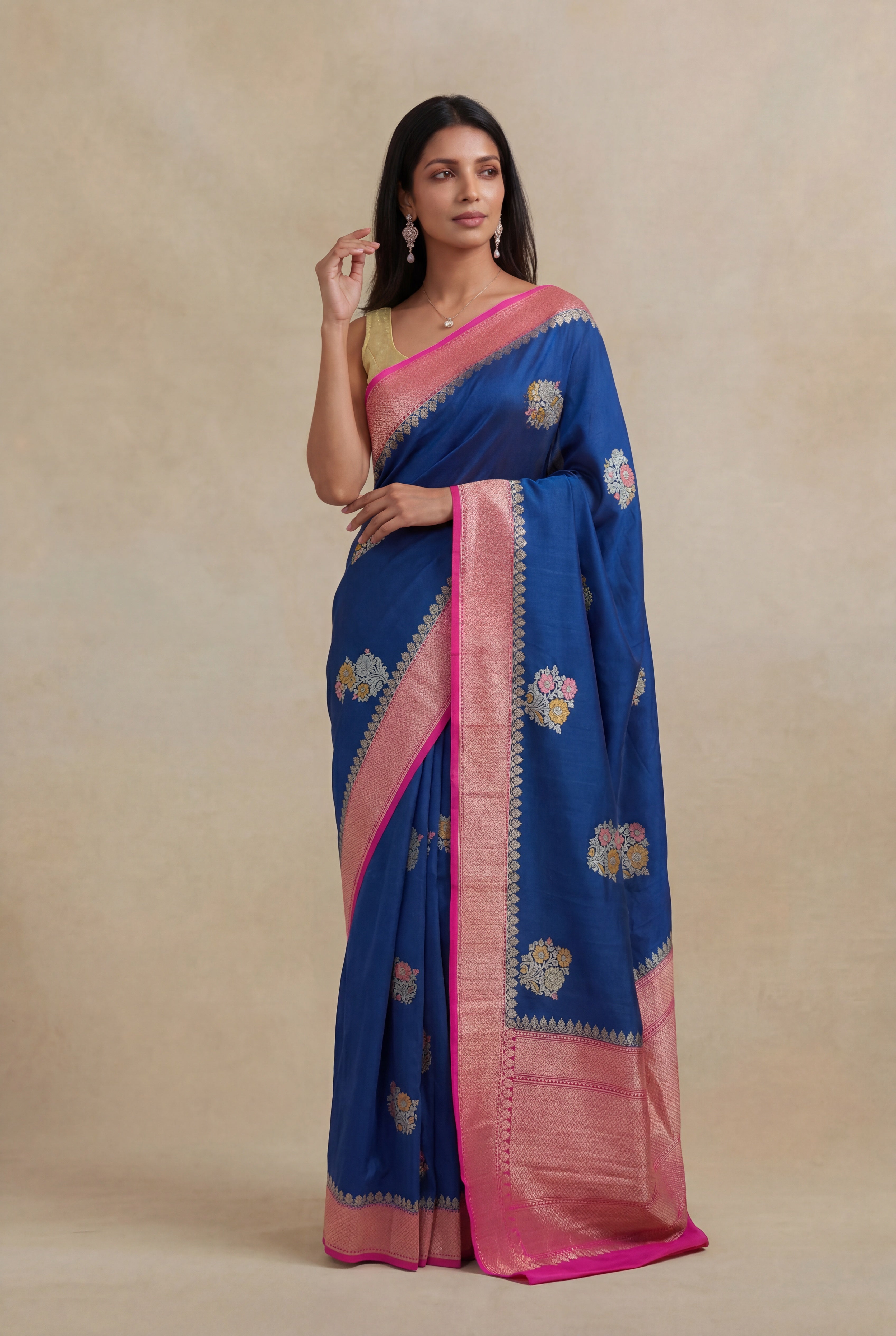 Royal Blue Tussar Georgette Saree