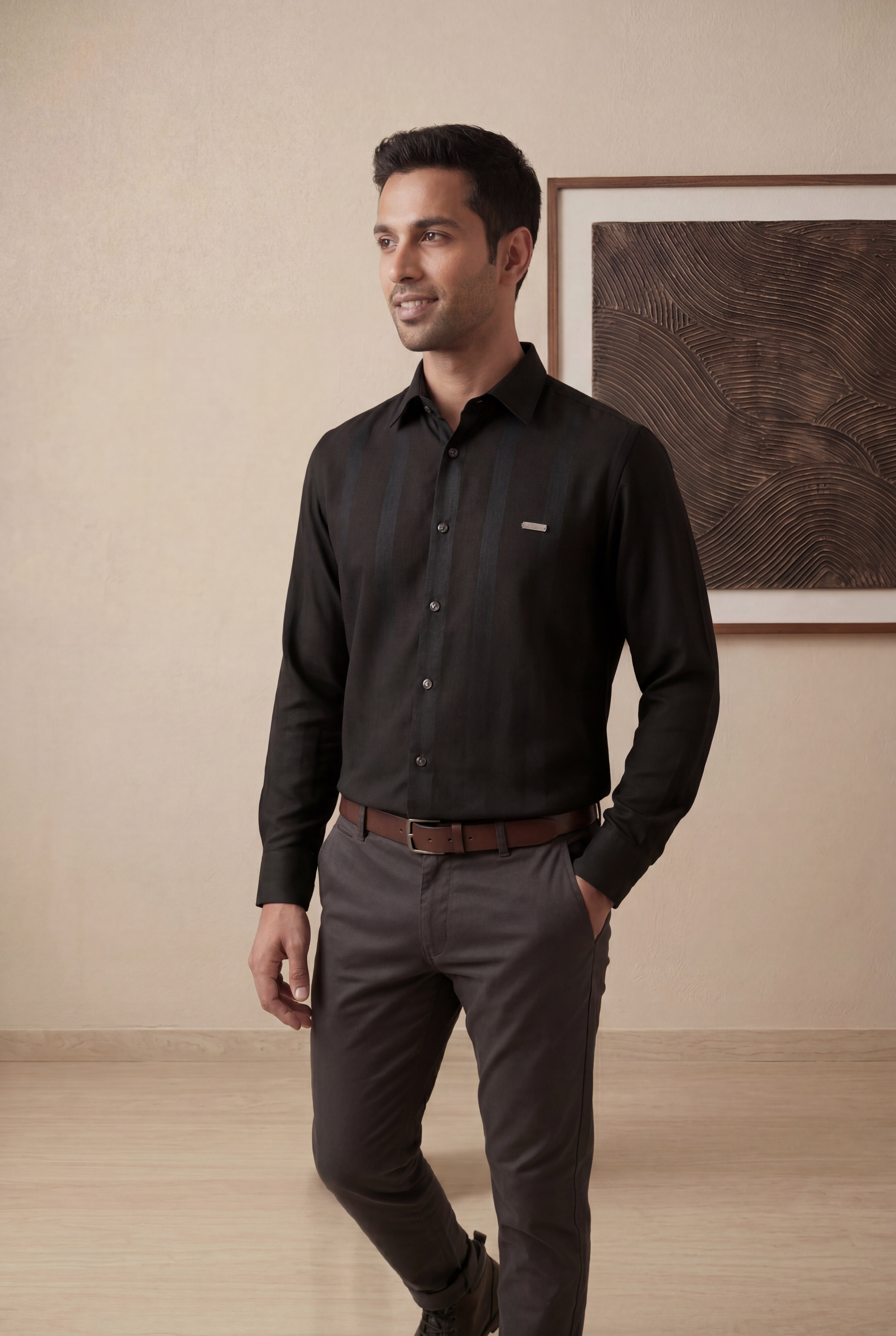 Black Knitted Full Sleeve Shirt