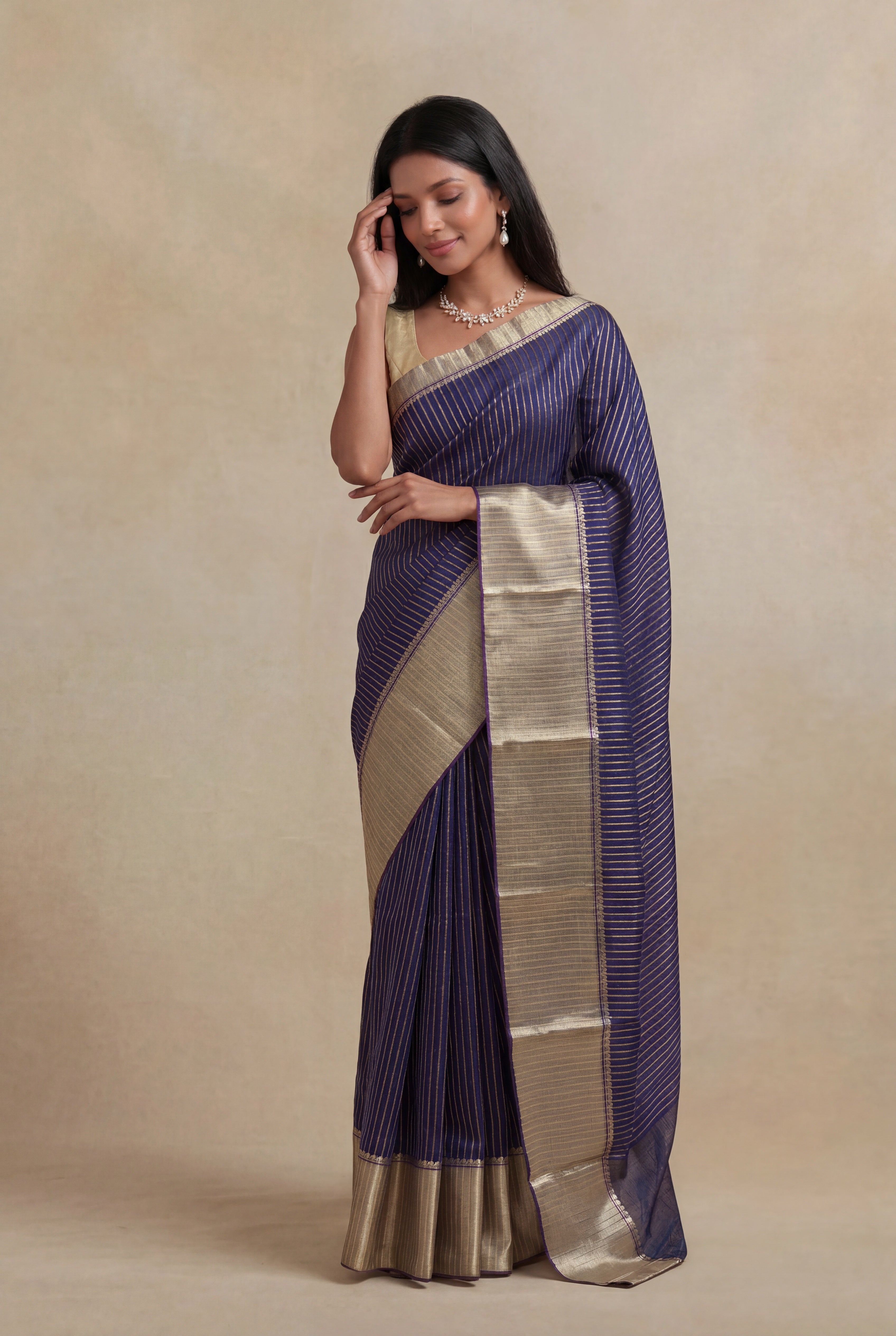 Navy Blue Banarasi Chanderi Silk Saree