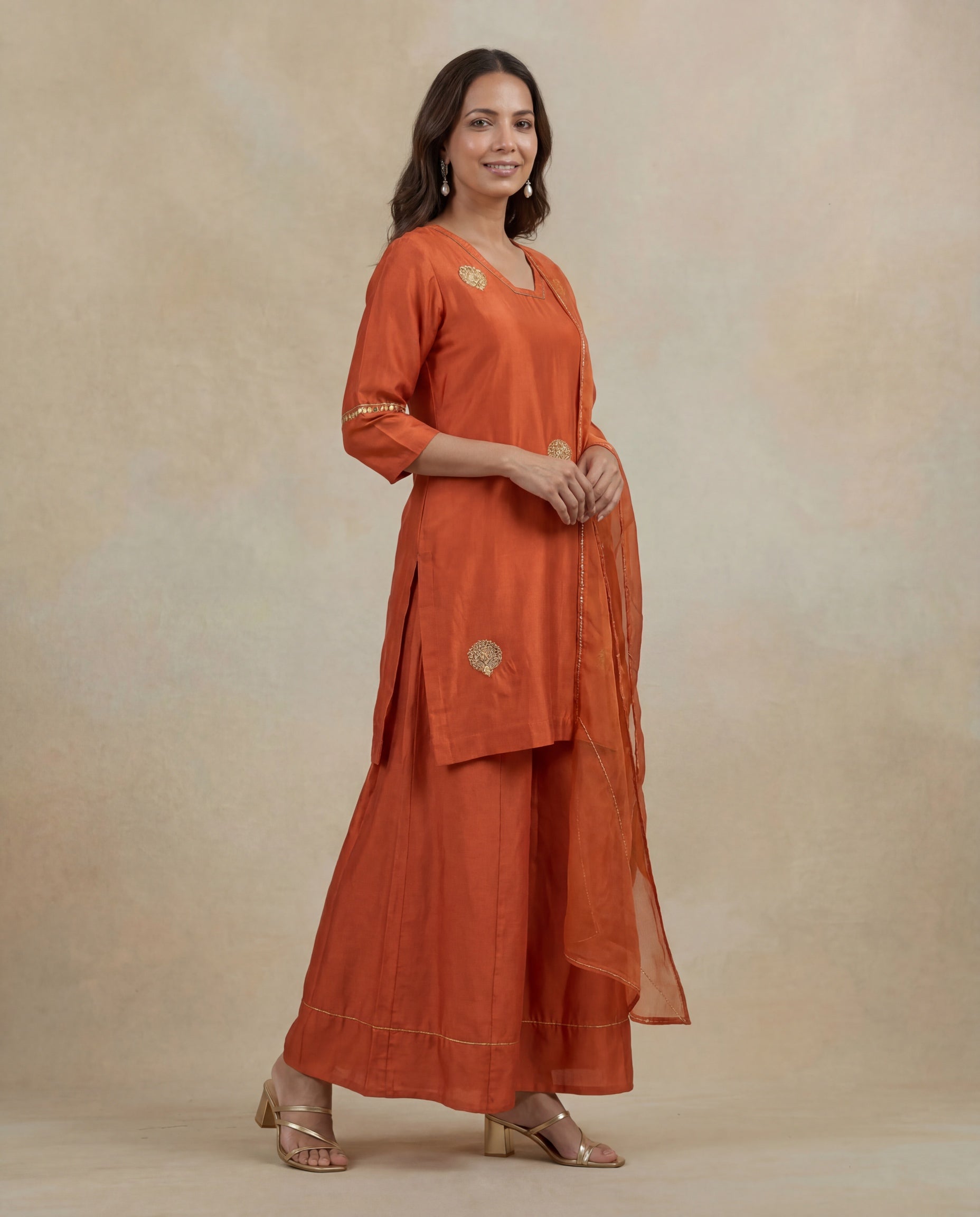 Orange Silk Indo-Western Kurta Set
