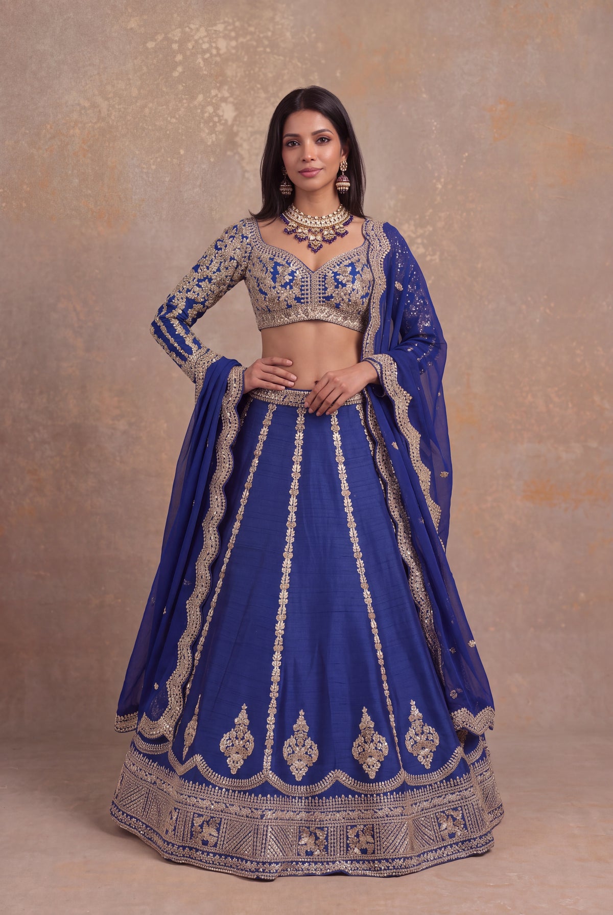 Royal Blue Raw Silk Lehenga - Mokshaa