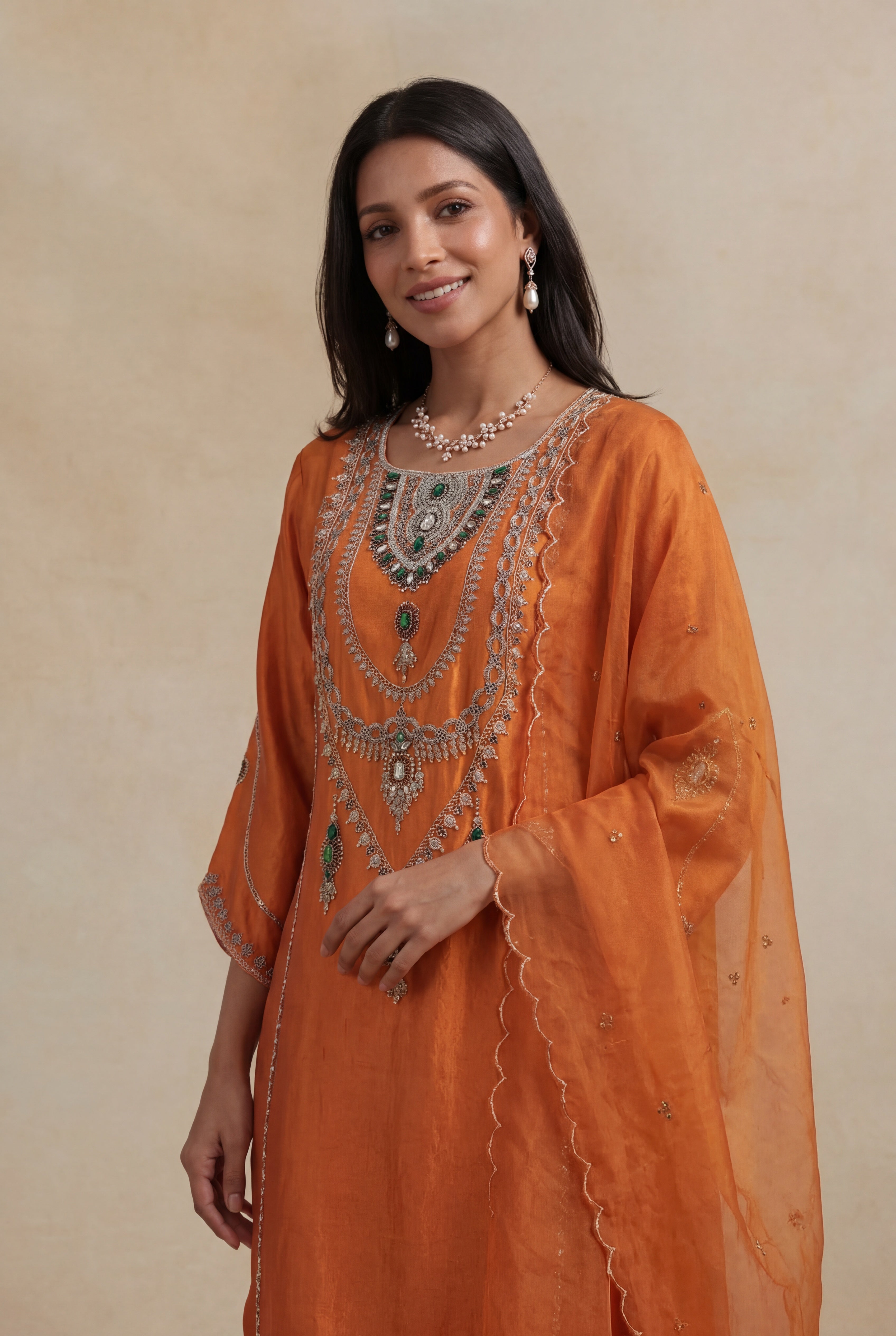 Orange Silk Salwar Set