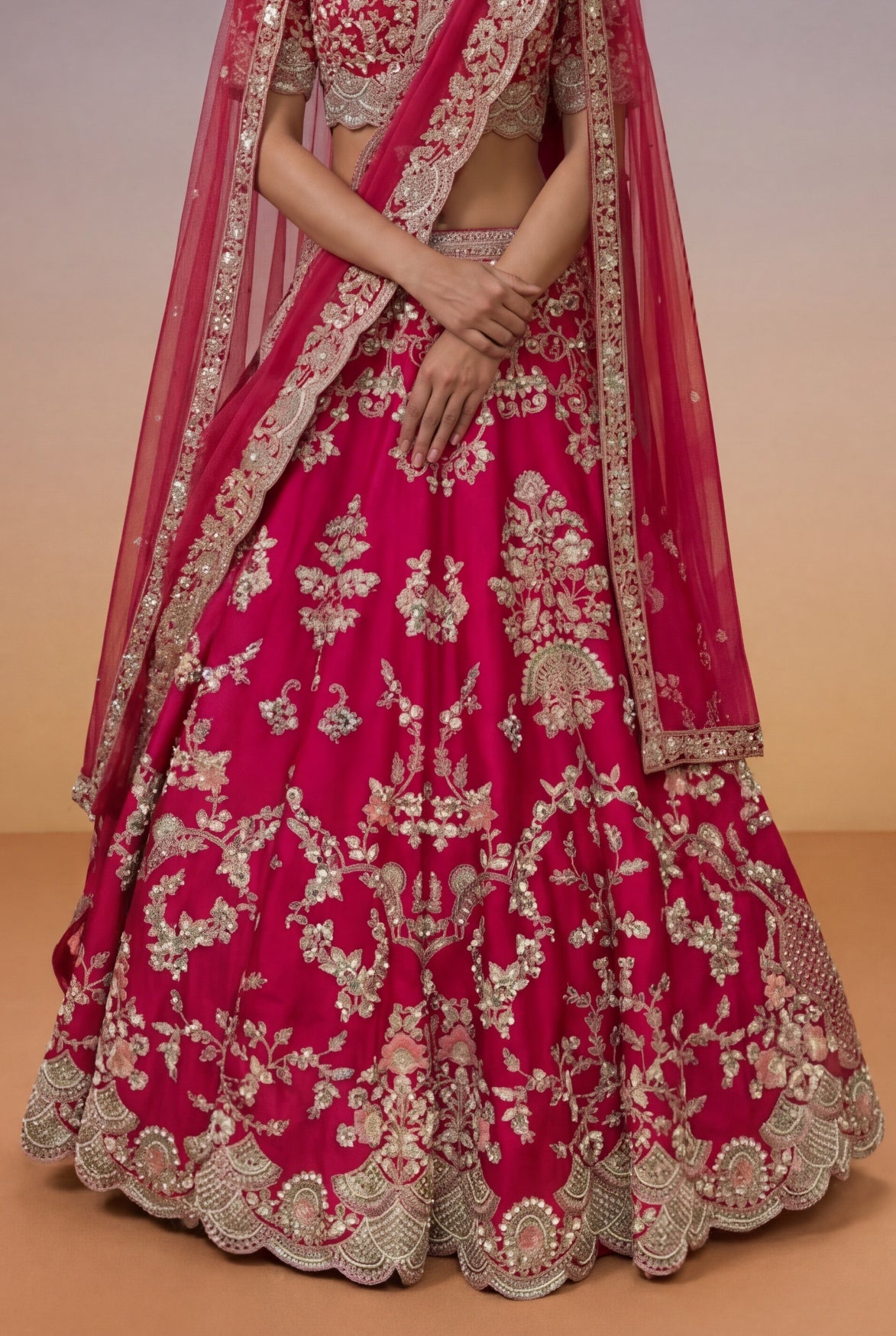 Pink Raw Silk Bridal Lehenga