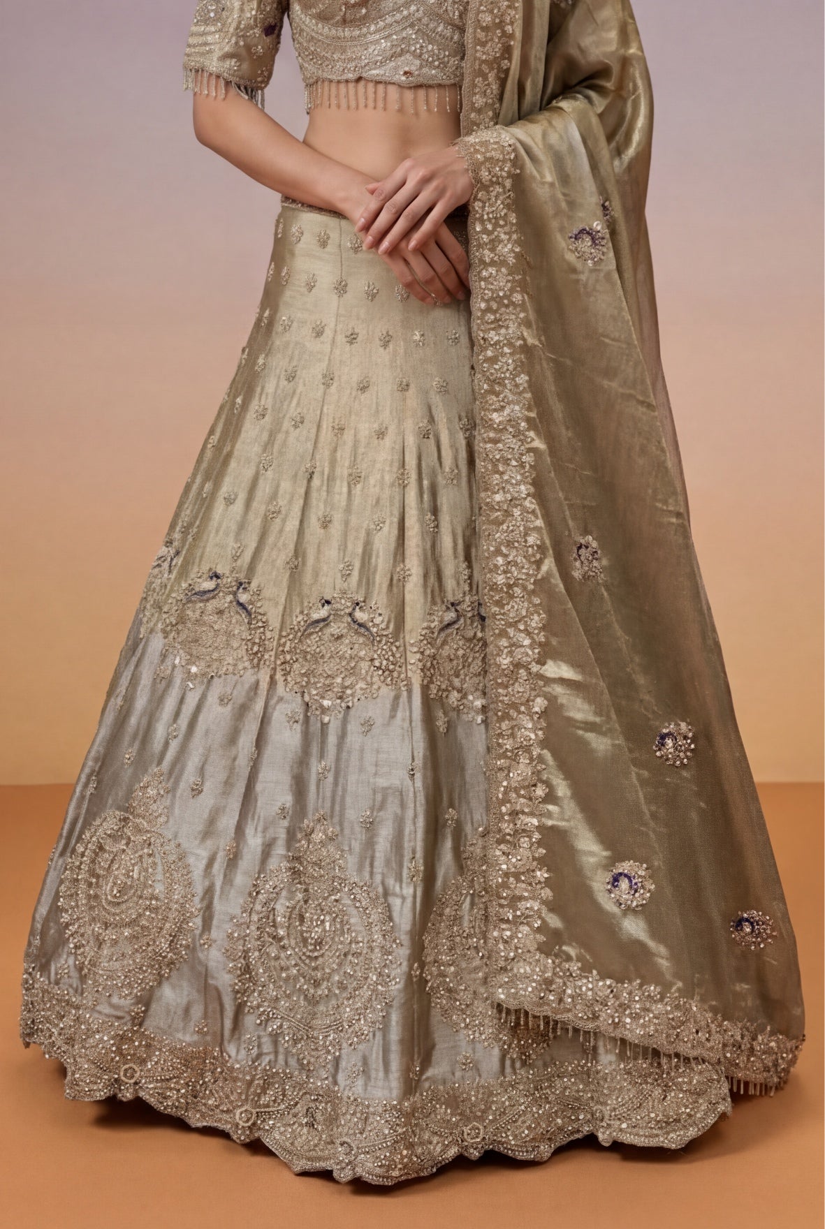 Champagne Tissue Bridal Lehenga