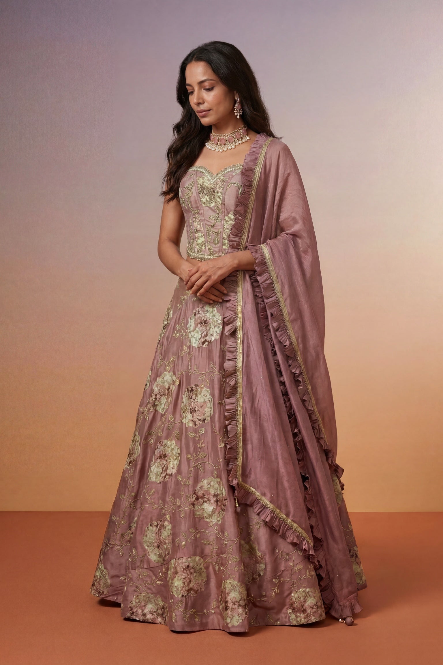 Dusty Rose Tissue Silk Lehenga Co-ord Set
