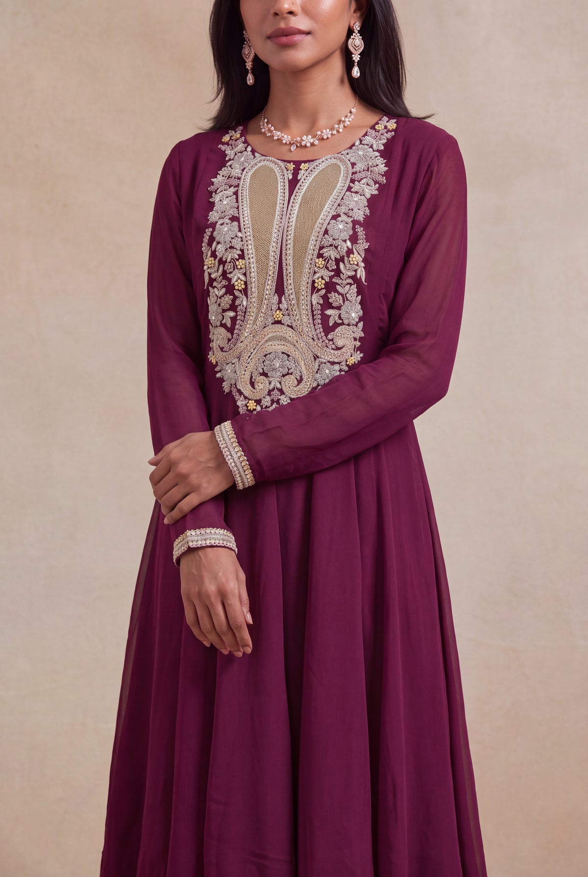 Wine Georgette Indo-Western Set - Mokshaa