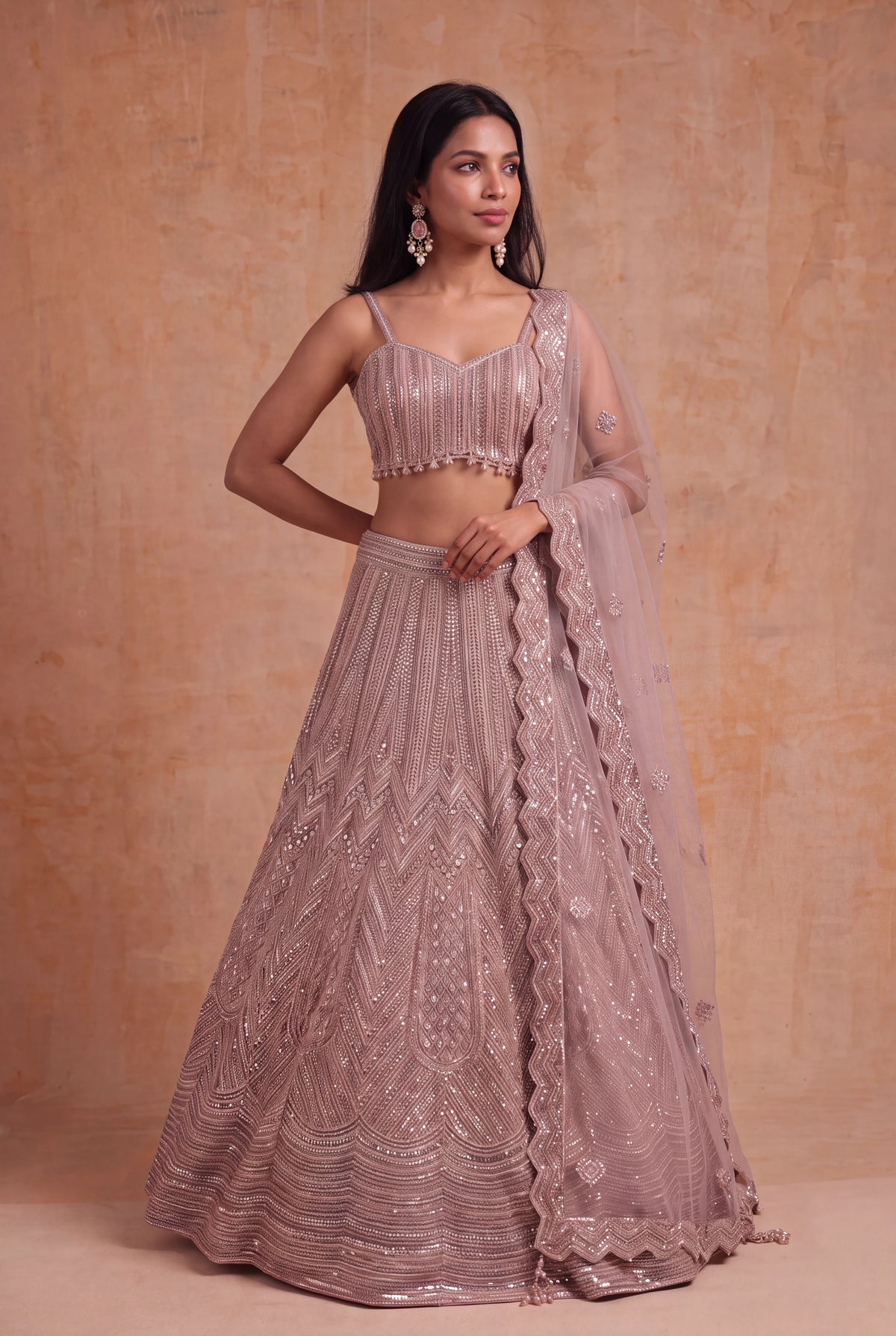 Dusty Rose Embellished Lehenga - Mokshaa