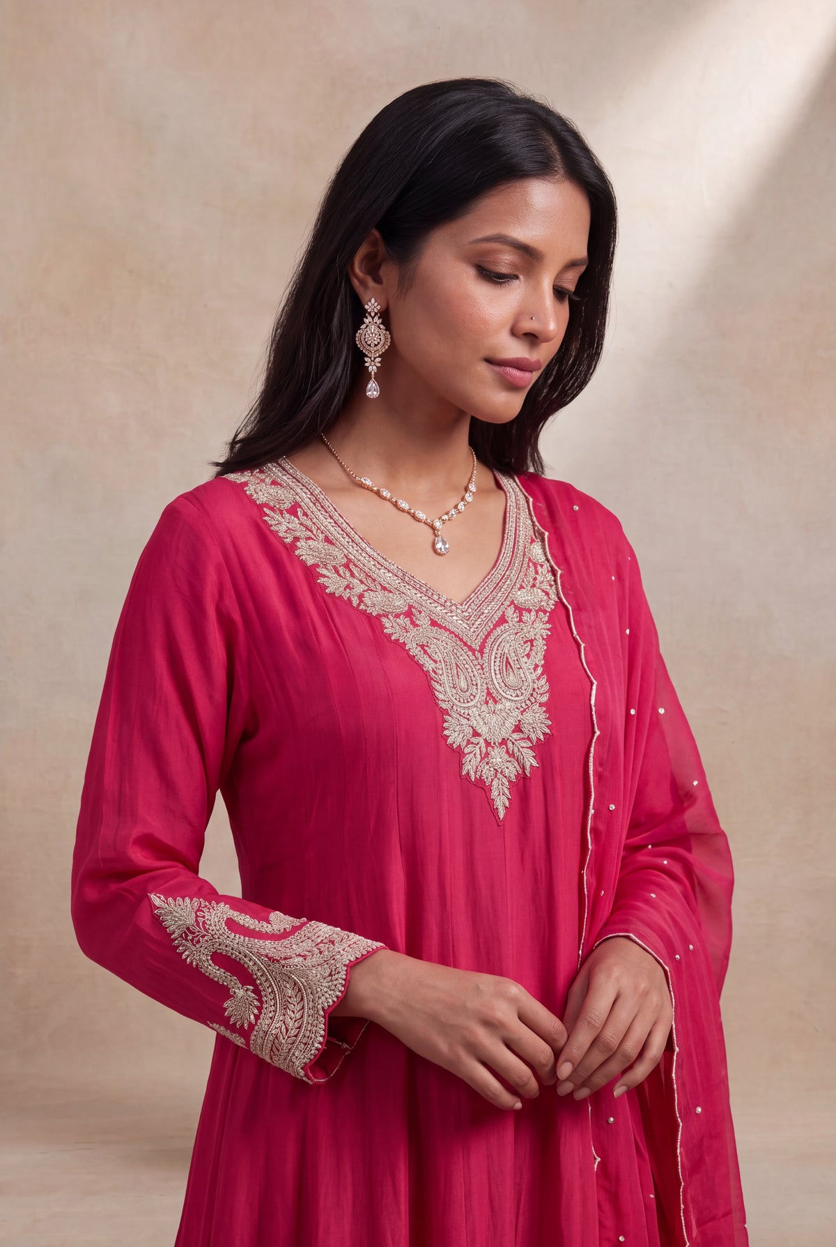 Rani Pink Georgette Anarkali - Mokshaa
