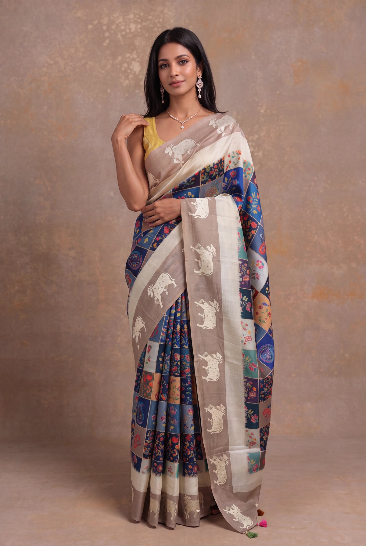Multicolour Tussar Silk Digital Print Saree - Mokshaa