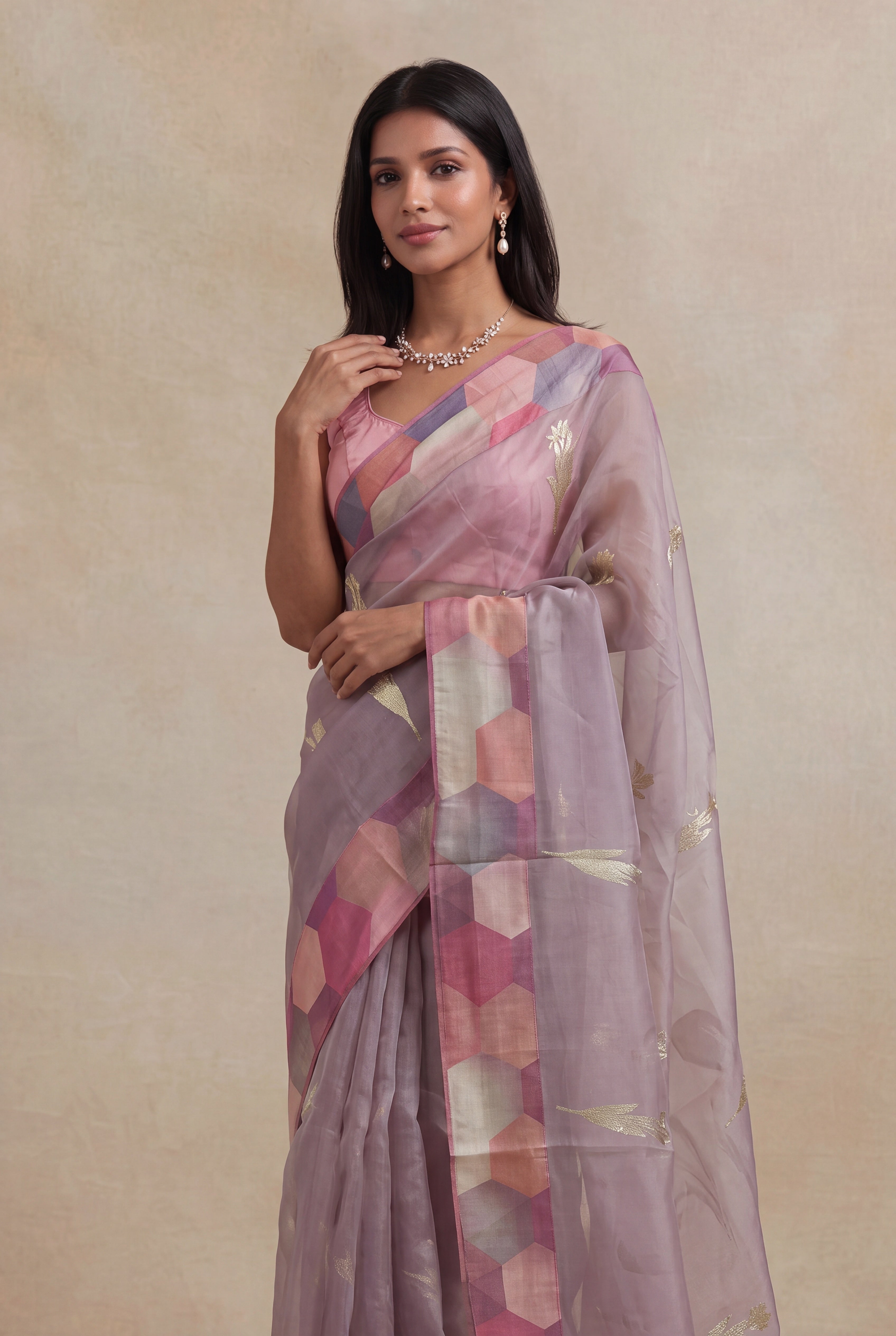 Peach Silk Kora Saree