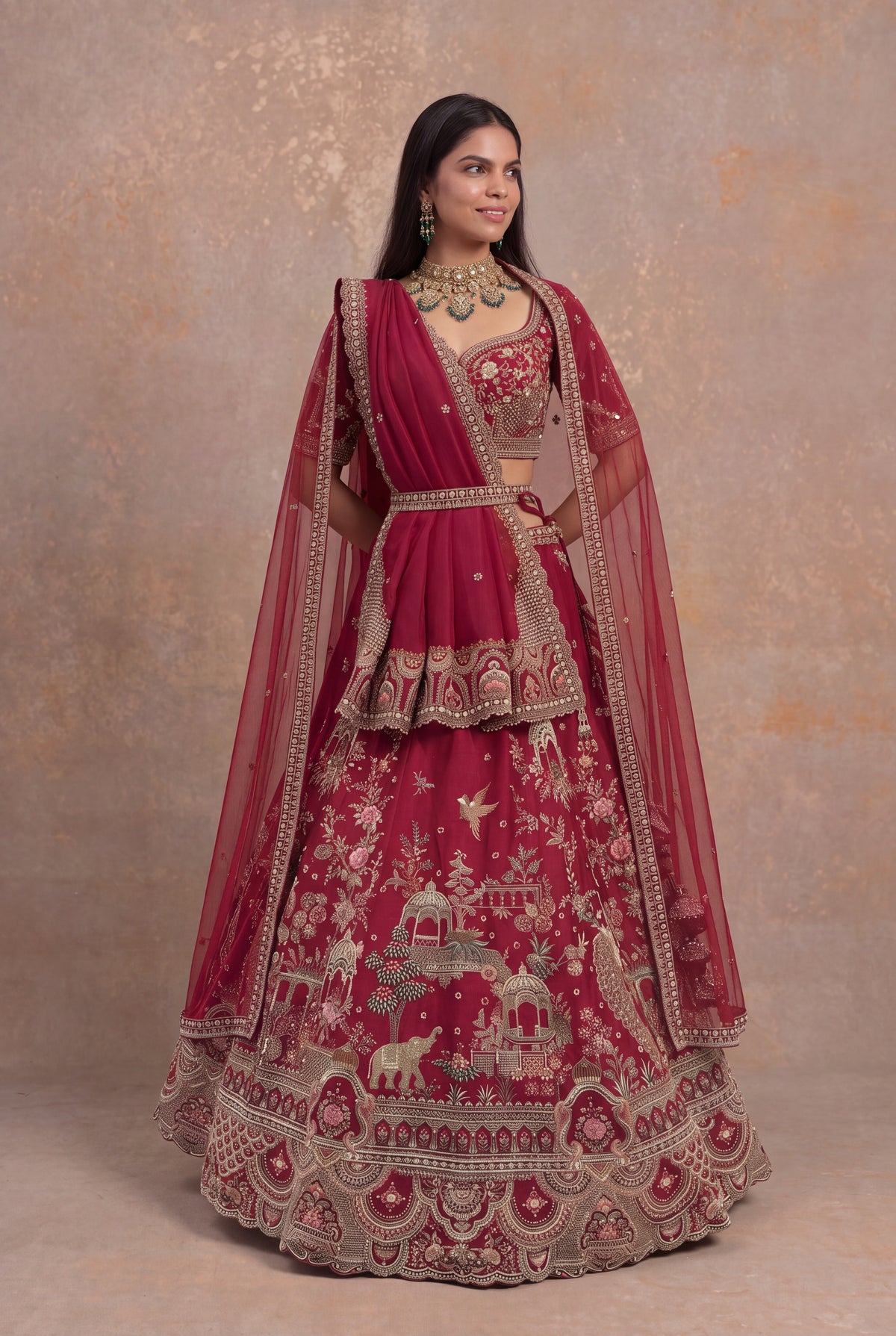 Maroon Raw Silk Lehenga Set with Thread and Cutdana Work - Mokshaa
