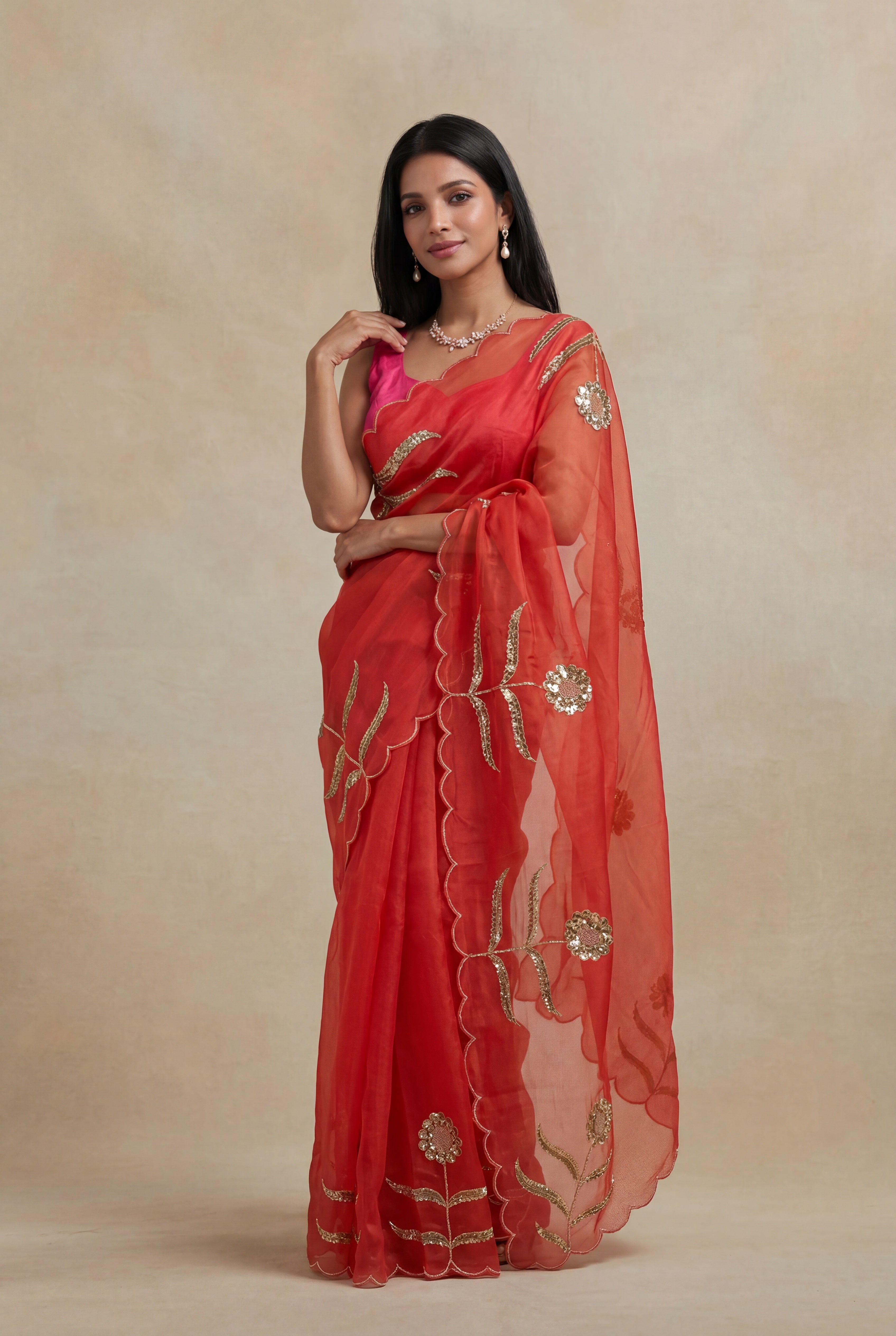 Fanta Orange Organza Saree