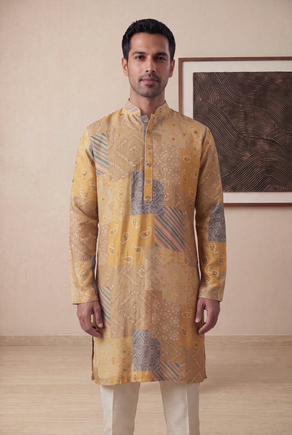 Mustard Yellow Chanderi Silk Kurta Set - Mokshaa