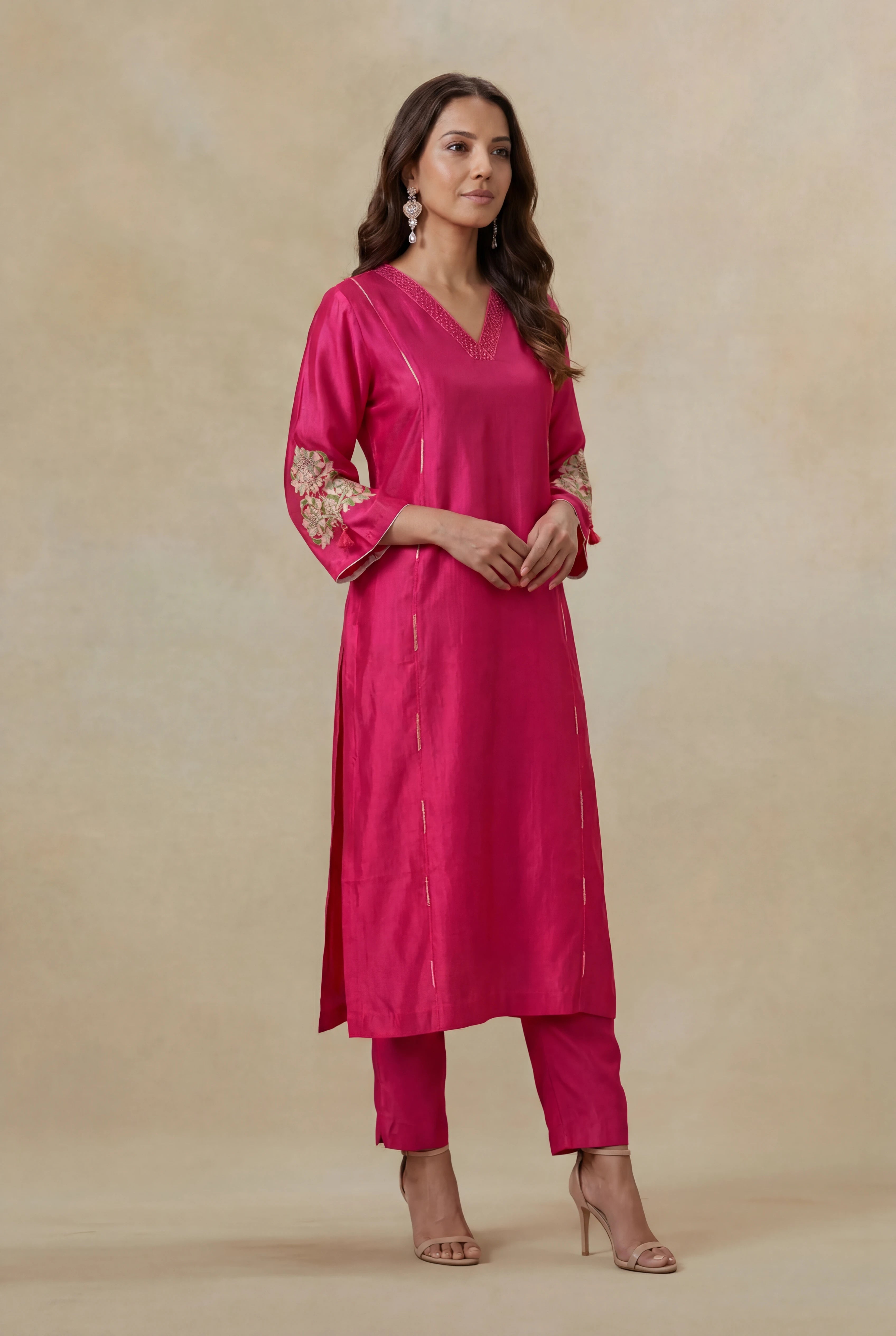 Hot Pink Satin Silk Kurta Set