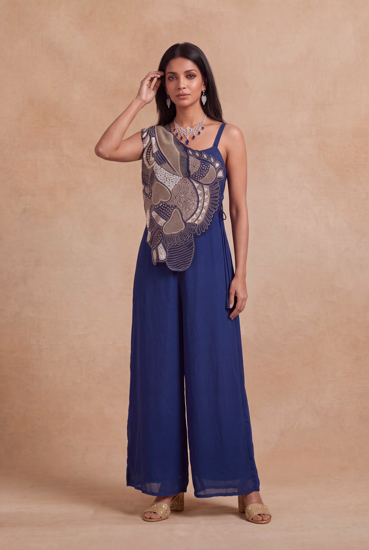 Royal Blue Crepe Jumpsuit - Mokshaa