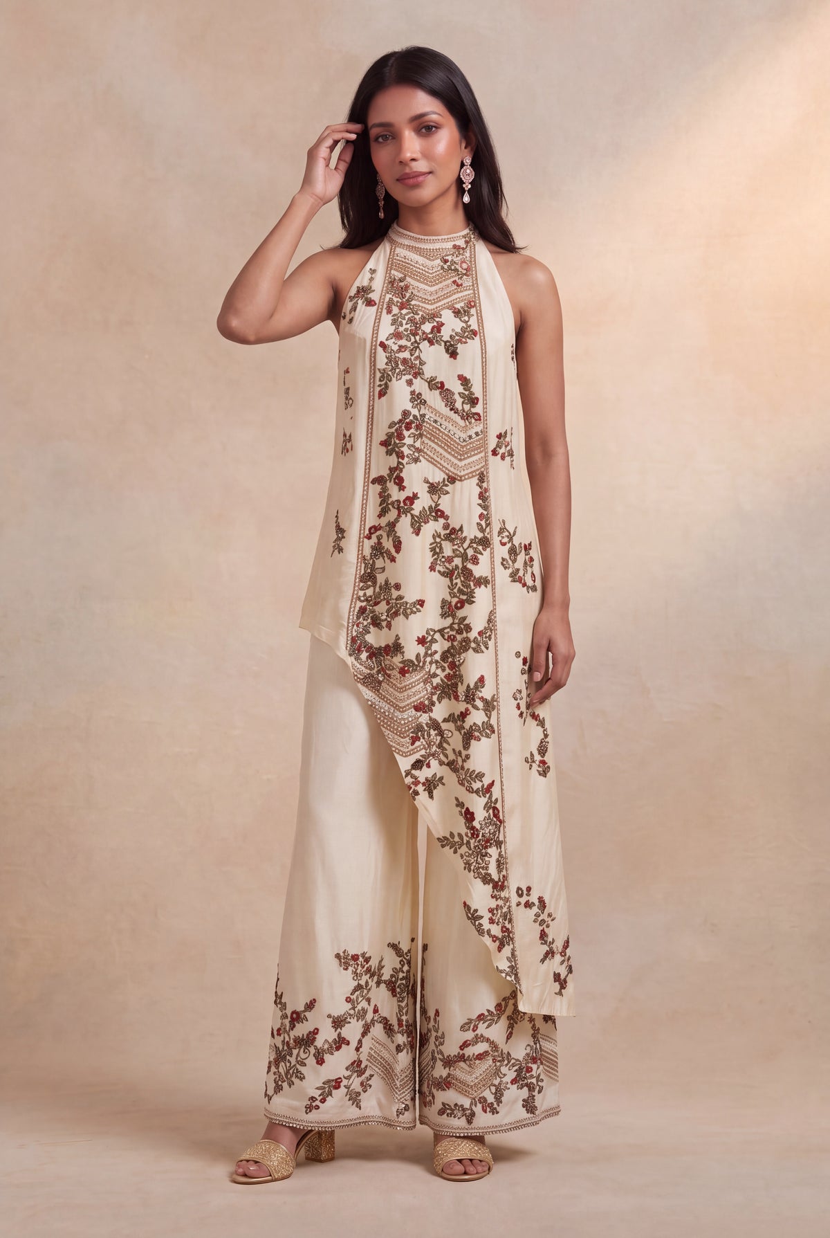 Ivory Silk Indo-Western Set - Mokshaa
