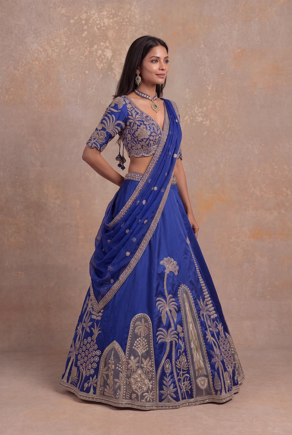 Ink Blue Kanchivaram Silk Lehenga - Mokshaa