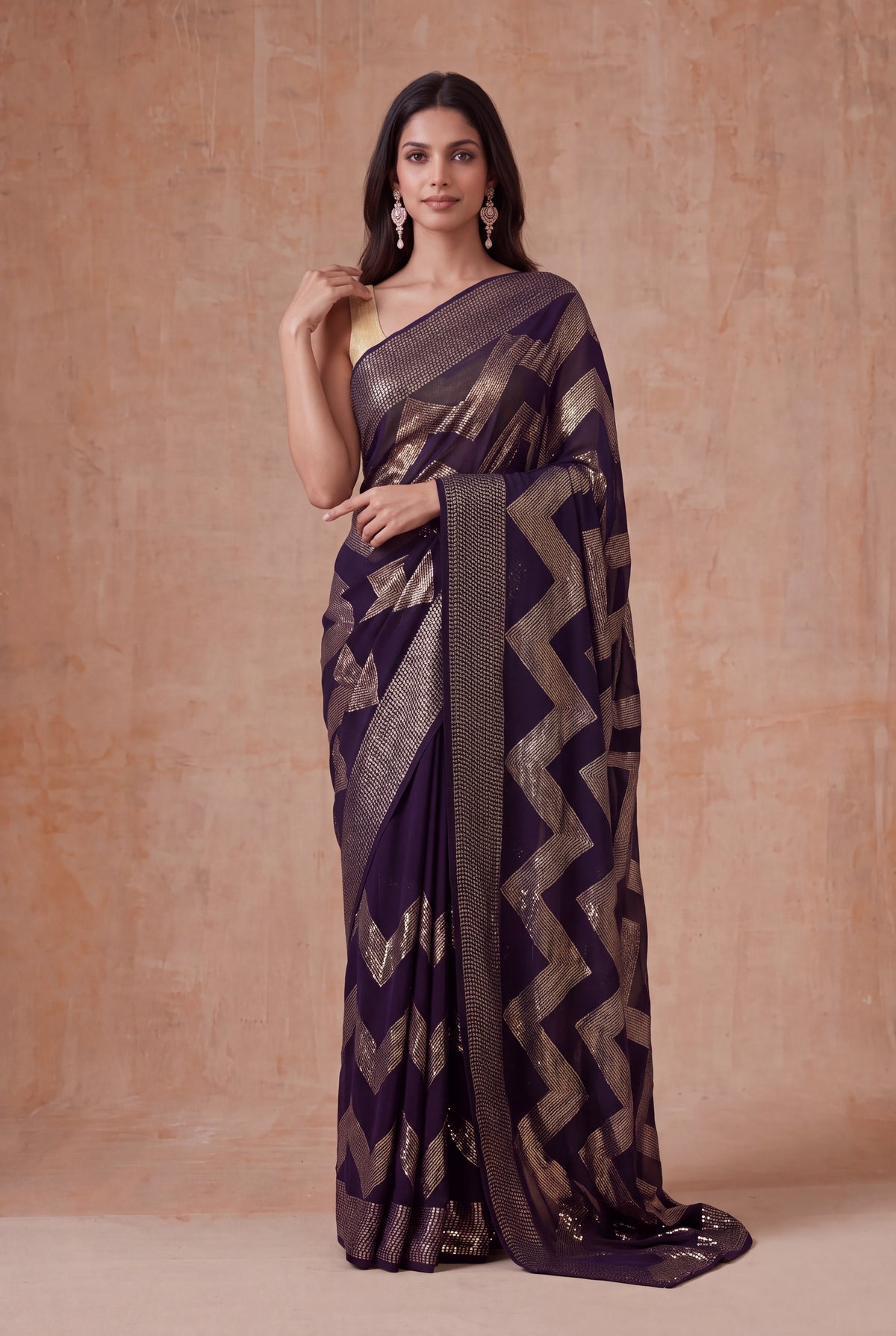 Dark Brown Georgette Saree - Mokshaa