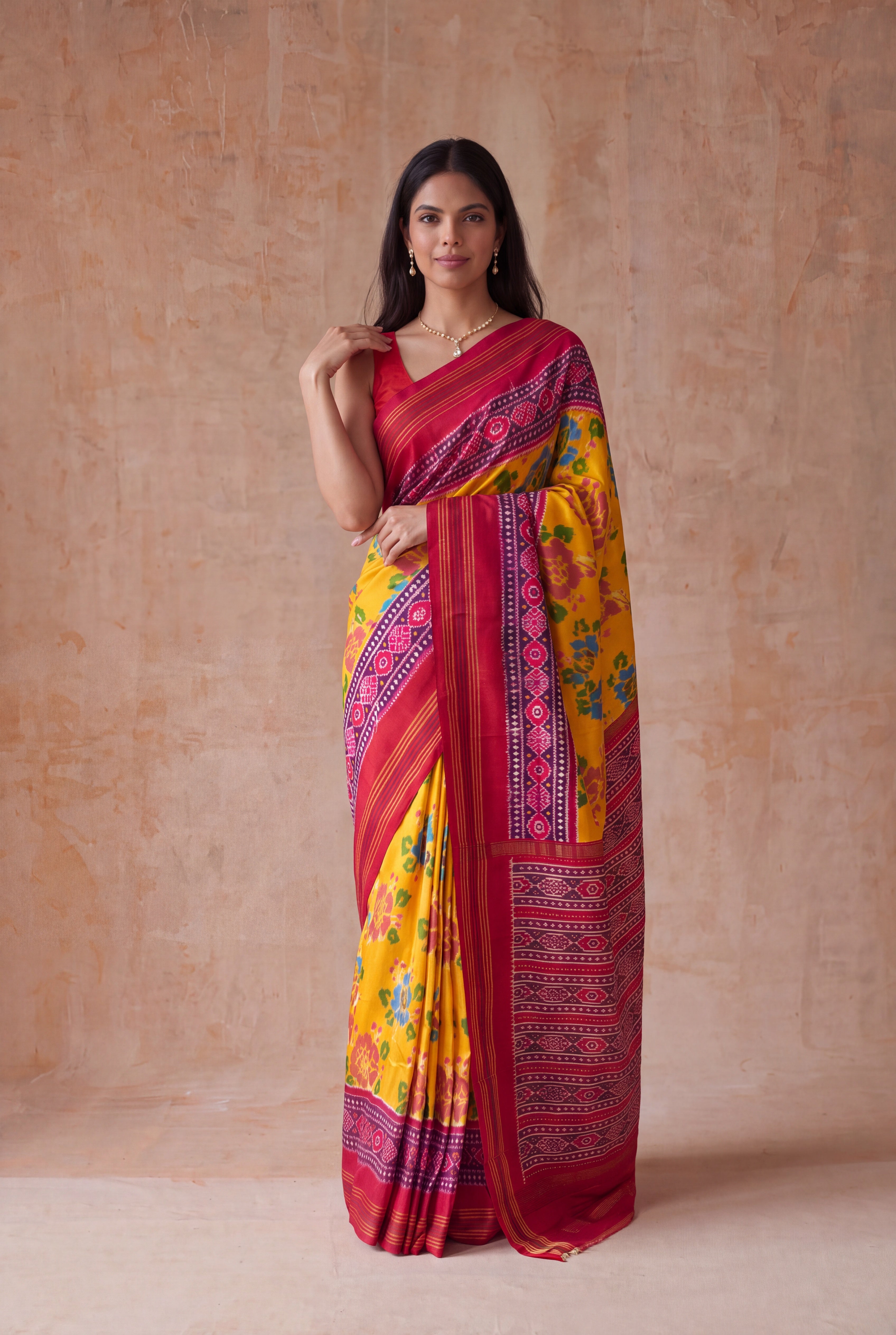 Yellow Ikat Twill Silk Saree