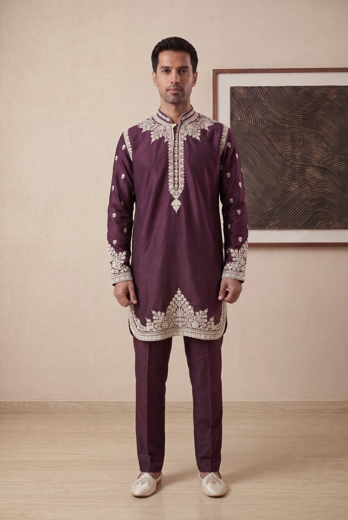 Dark Wine Silk Kurta Pant Set - Mokshaa