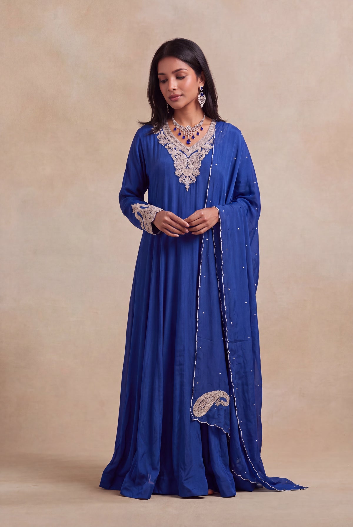 Royal Blue Georgette Anarkali - Mokshaa