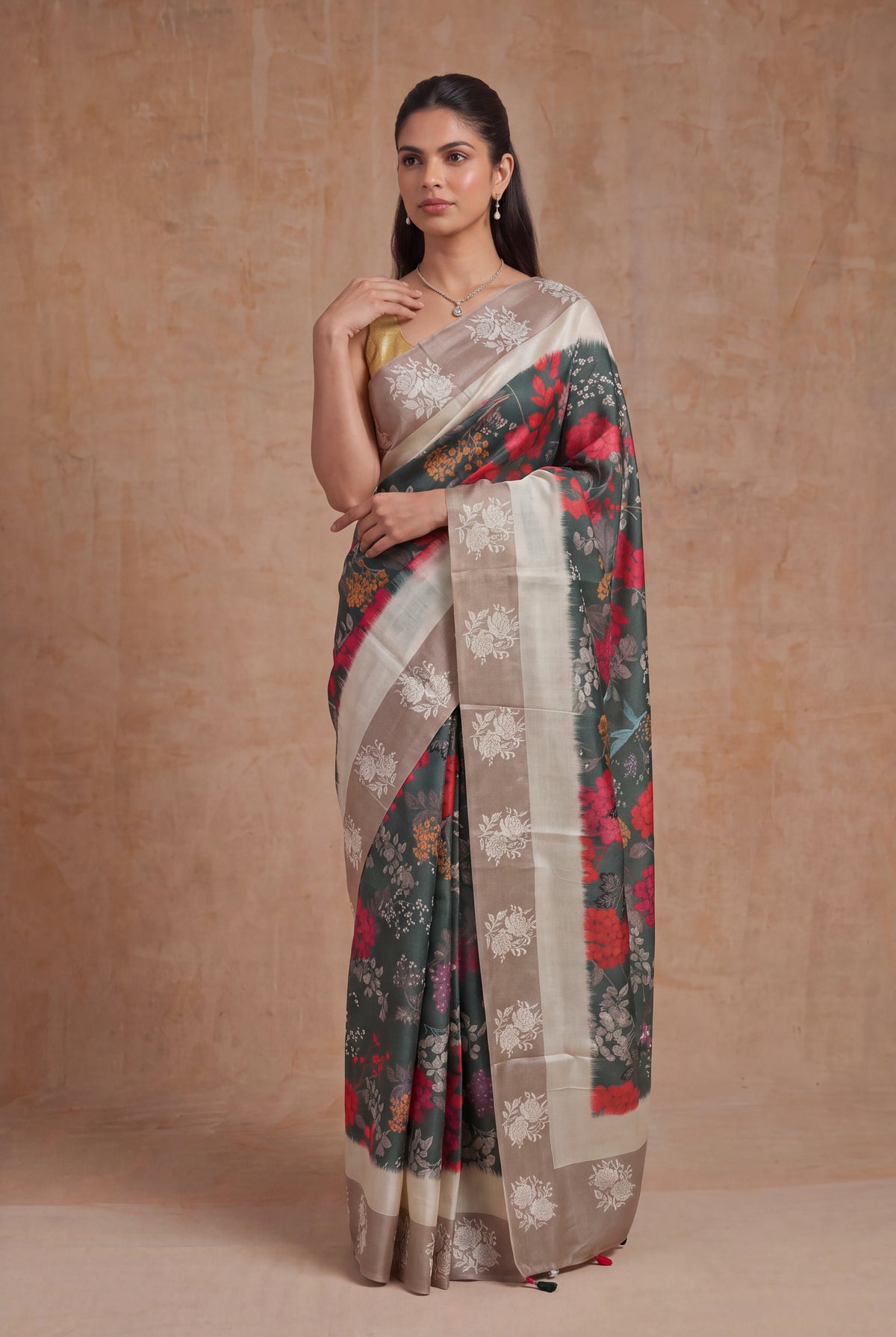 Dark Green Tussar Silk Saree - Mokshaa