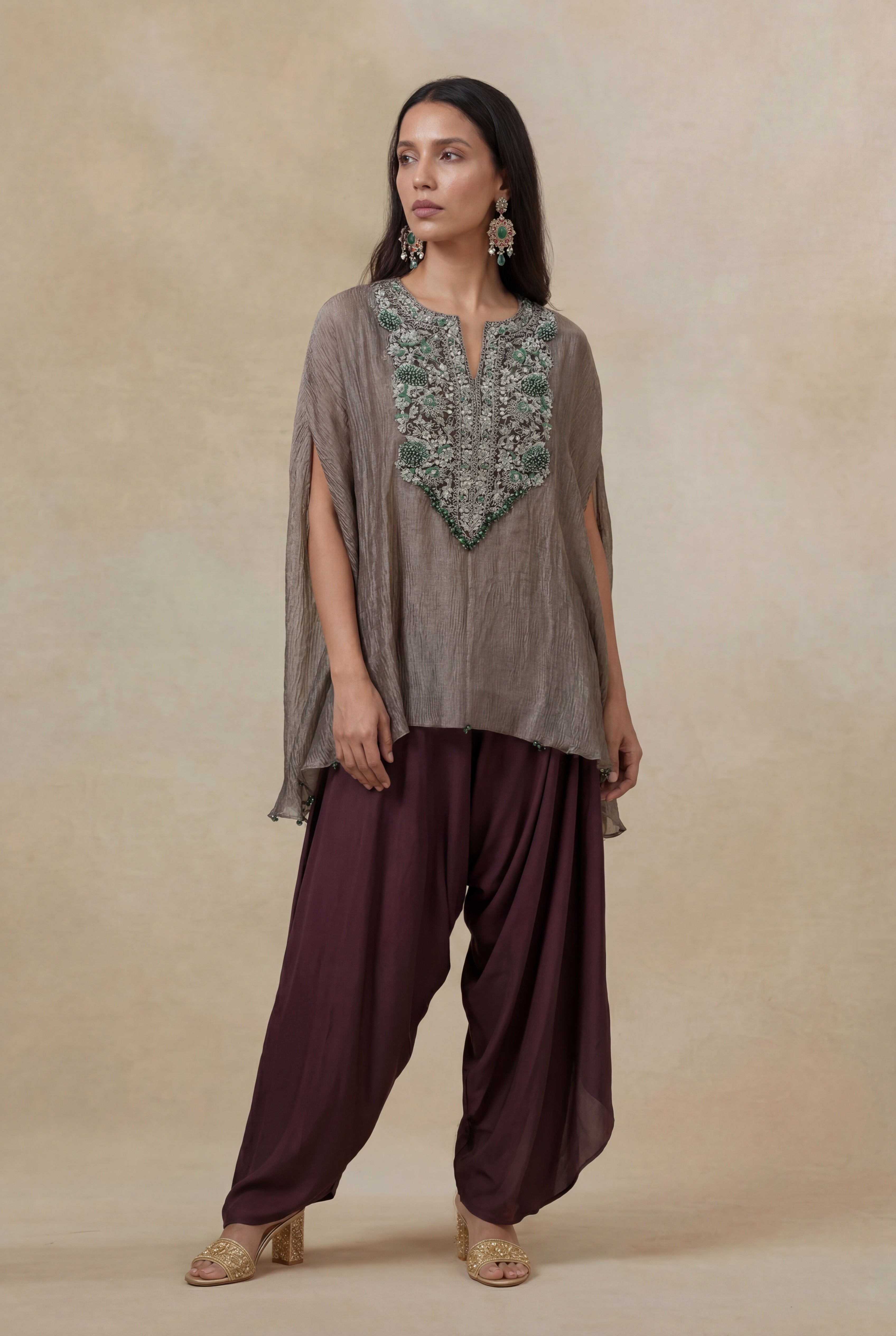 Grey Organza Crush Indo-Western Set