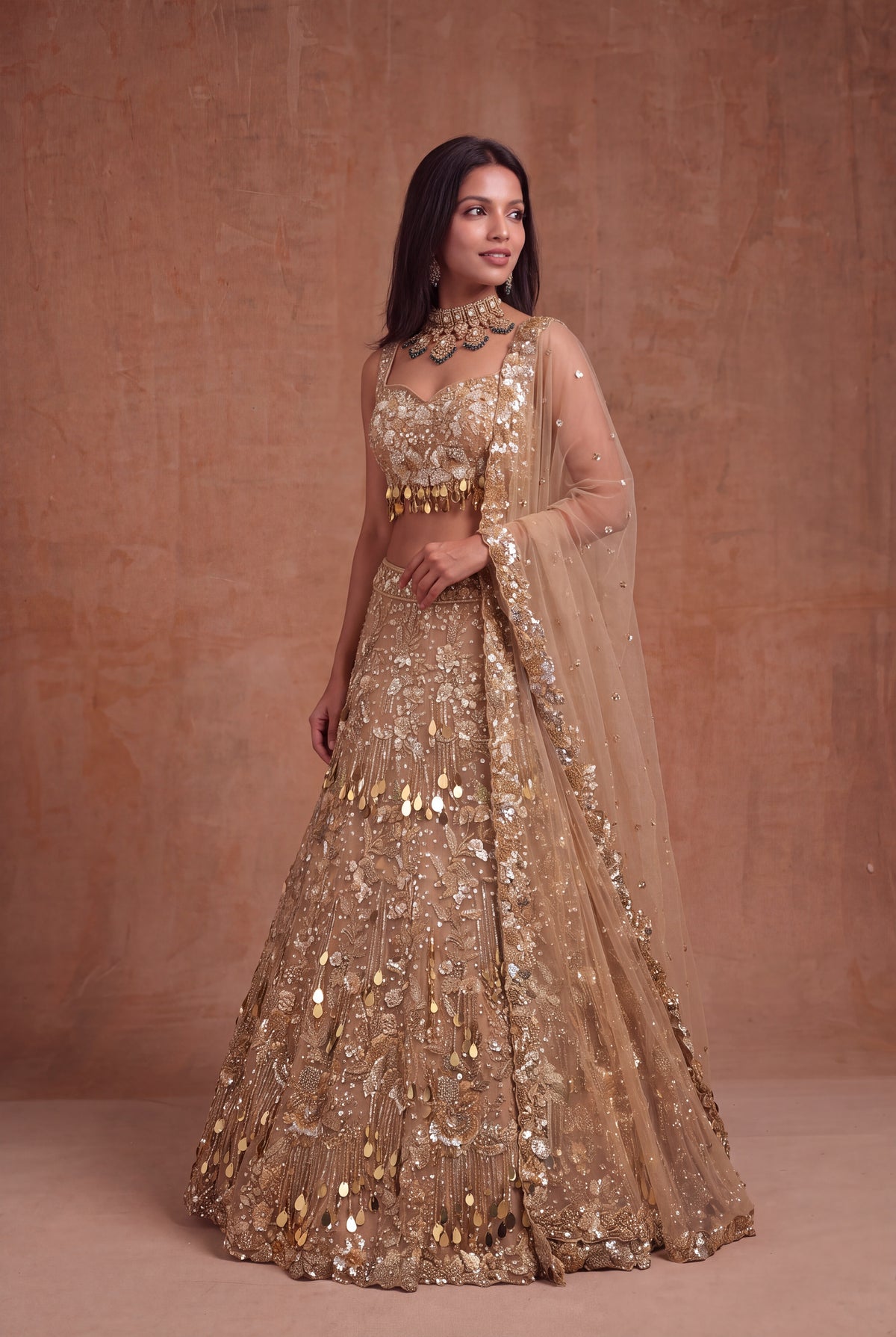 Gold Net Bridal Lehenga - Mokshaa