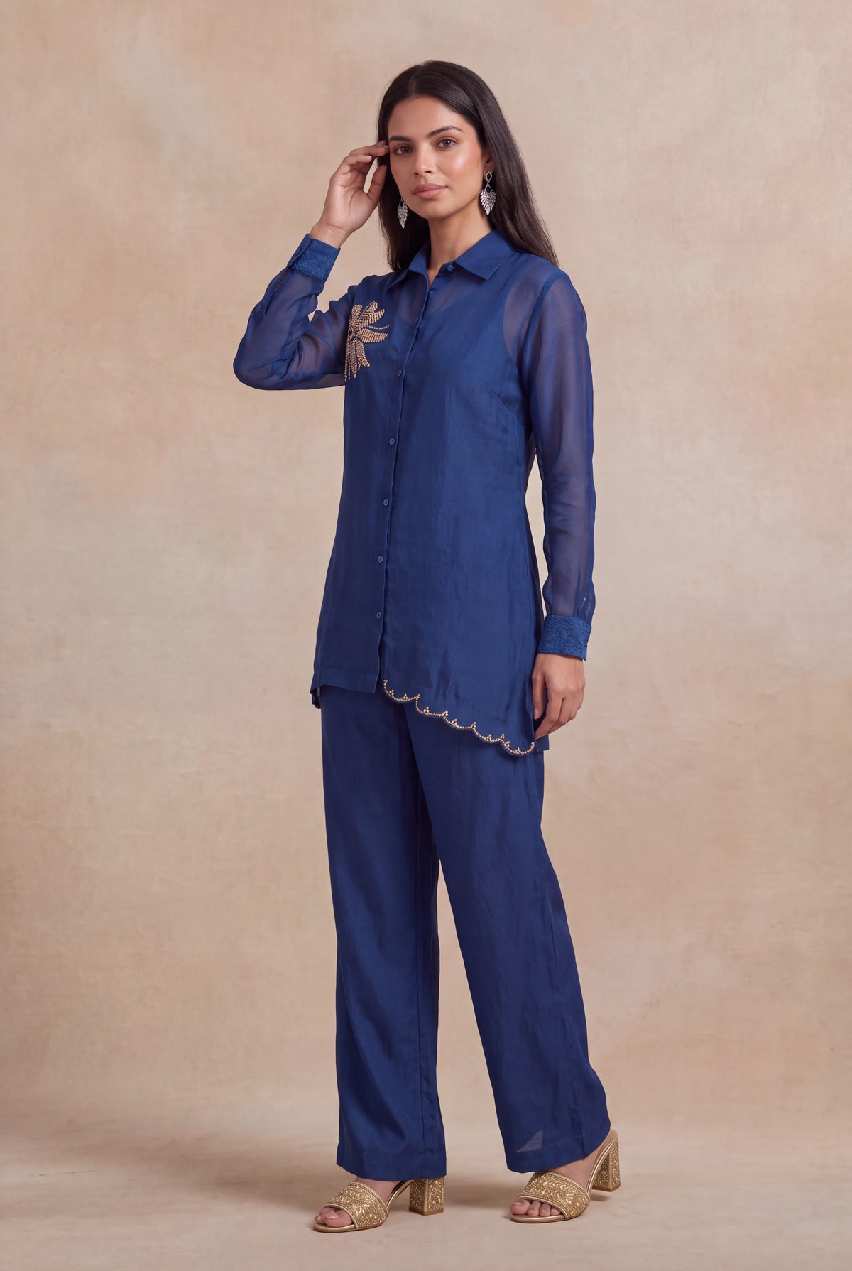 Royal Blue Organza Co-ord Set - Mokshaa