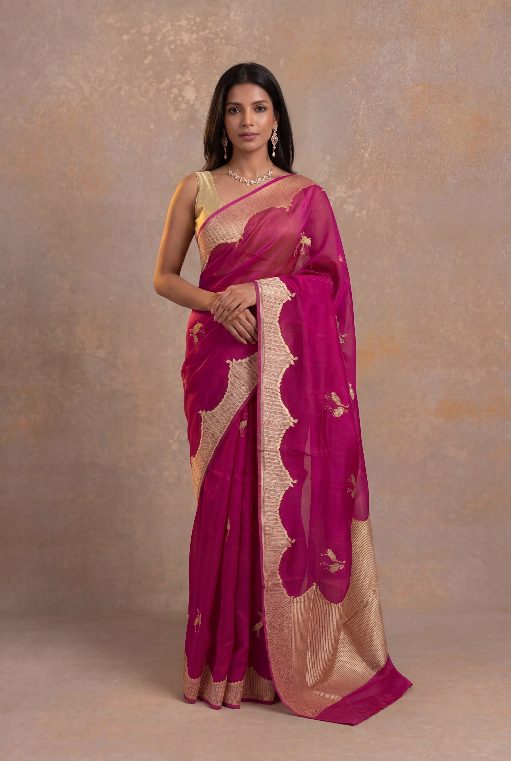 Rani Pink Banarasi Kora Silk Saree