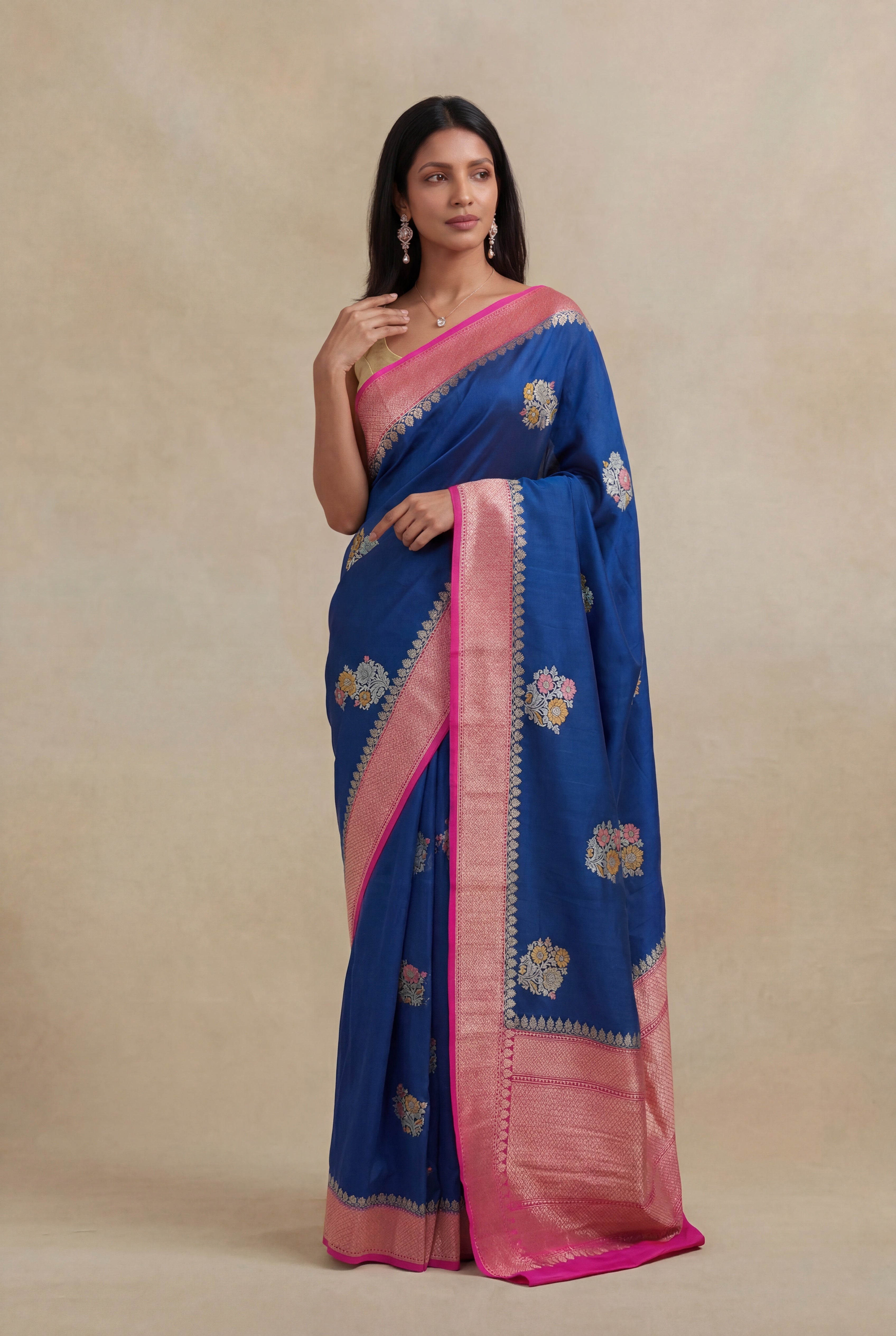 Royal Blue Tussar Georgette Saree