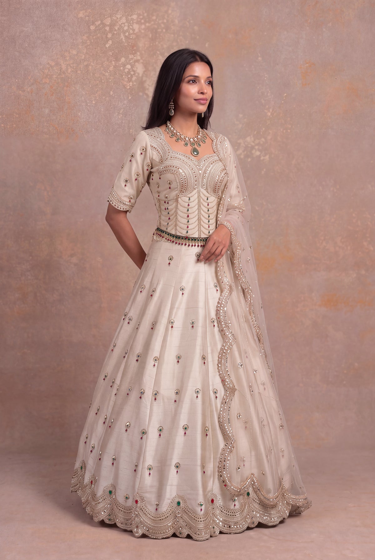 Ivory Raw Silk Lehenga Corset - Mokshaa