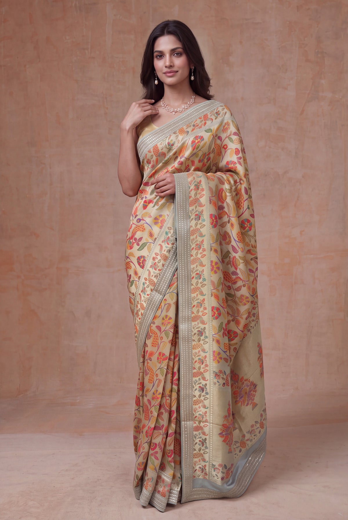 Light Green Tissue Georgette Printed Saree - Mokshaa