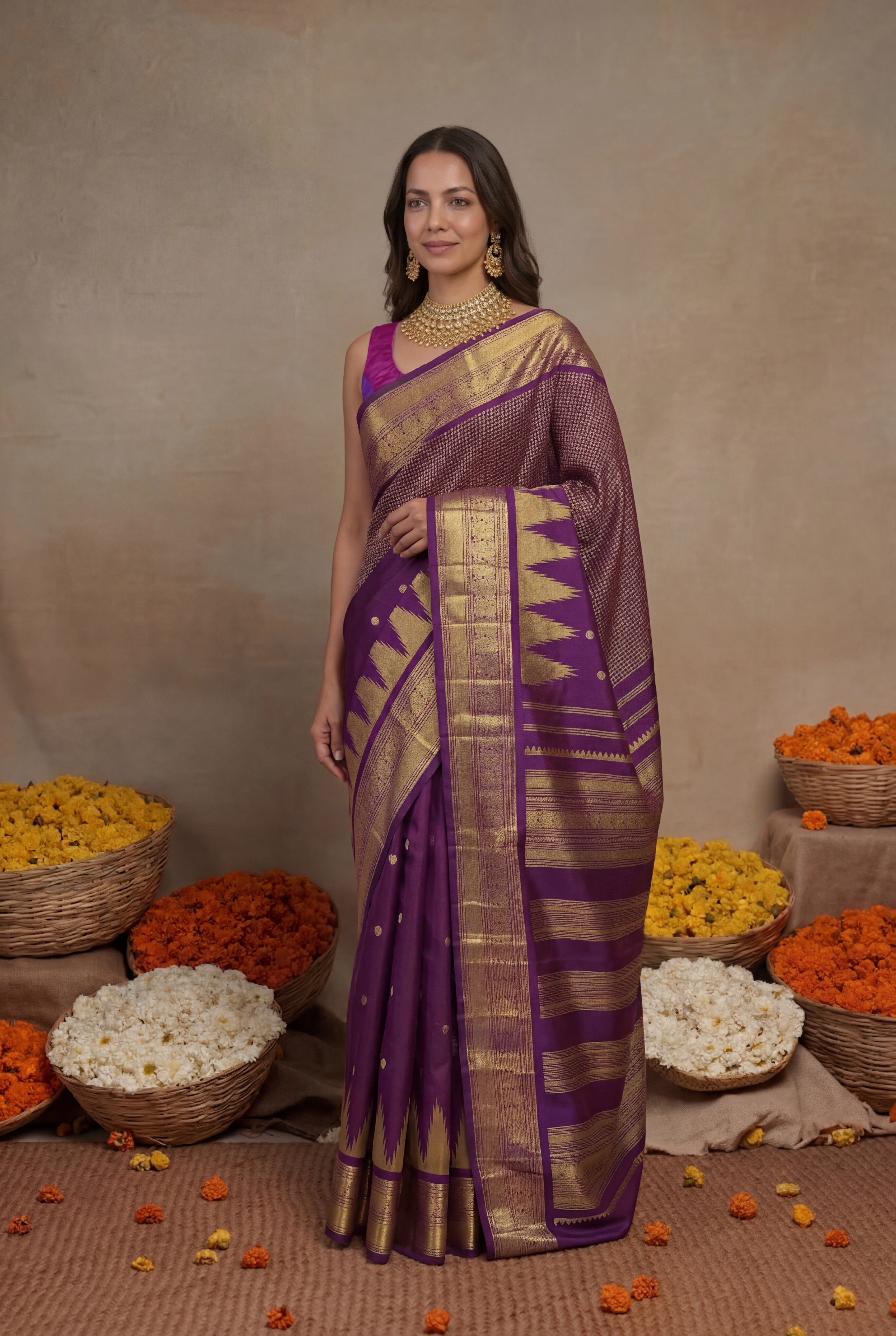Dark Purple Kanchivaram Silk Saree