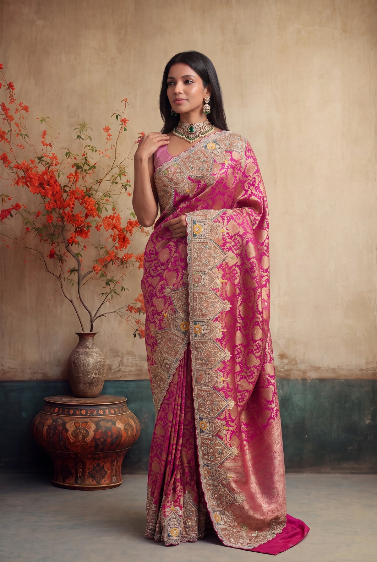 Rani Pink Banarasi Silk Saree - Mokshaa