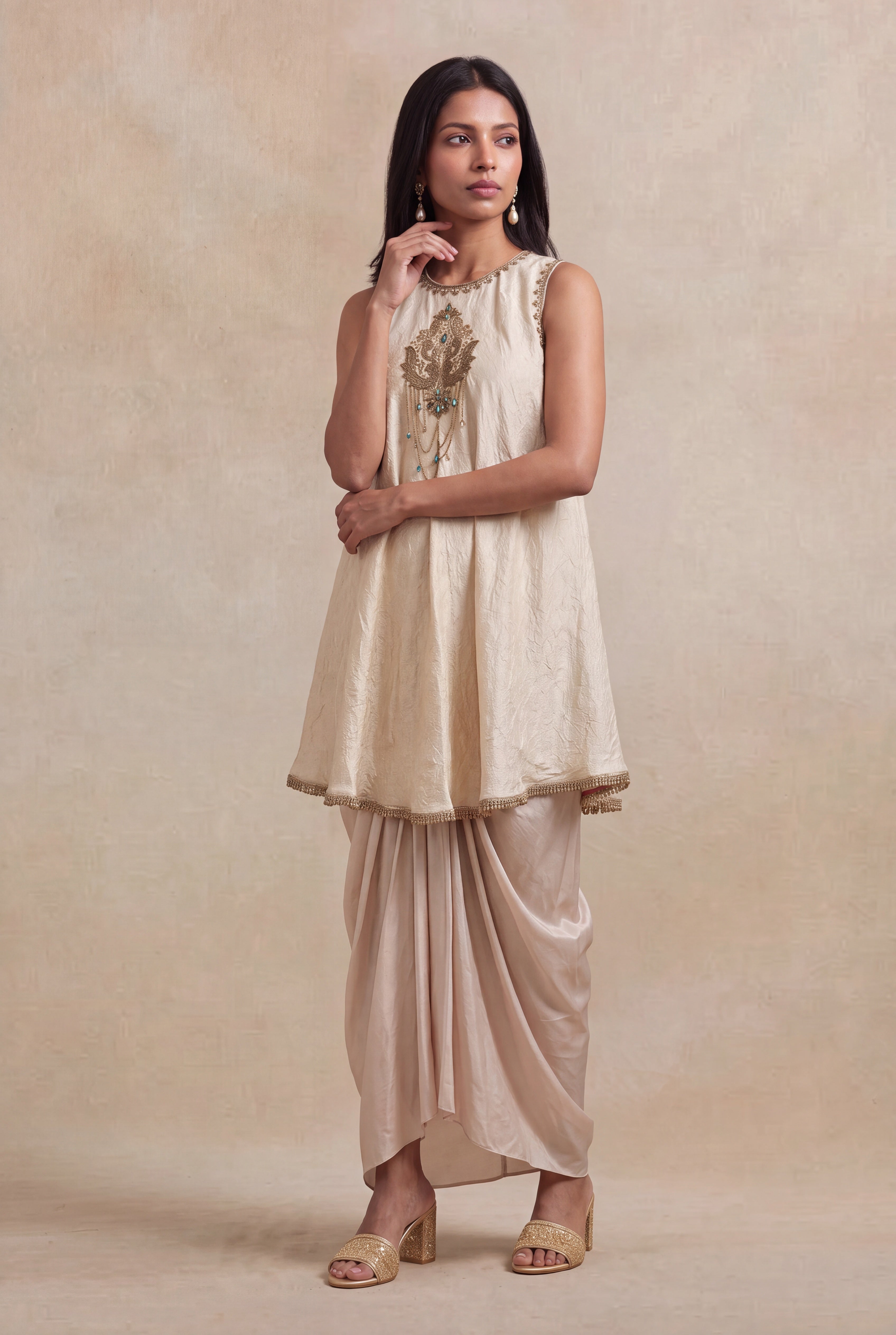 Ivory Crush Silk Indo-Western Dhoti Set