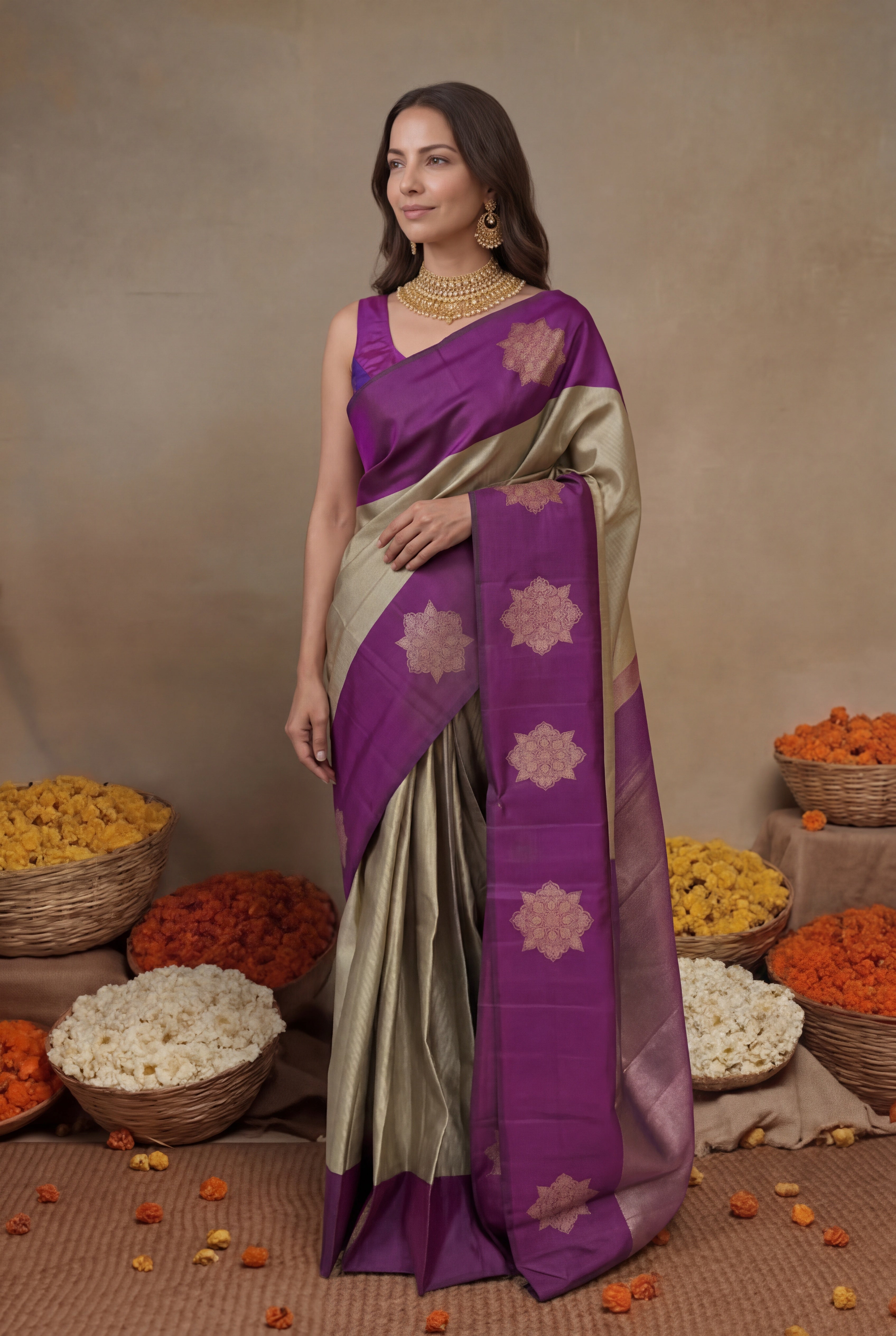 Dusty Gold Kanchivaram Silk Saree