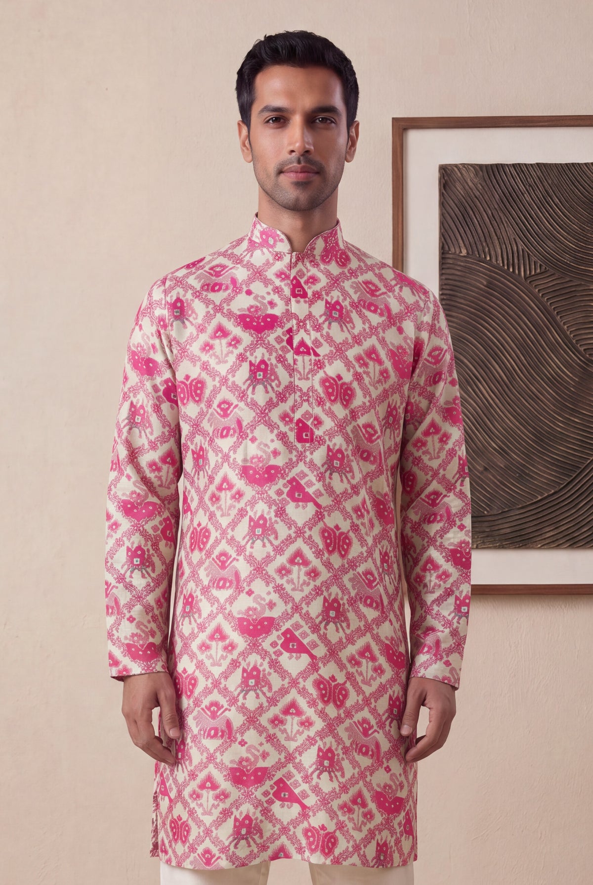 Pink Chanderi Silk Kurta Pant Set - Mokshaa