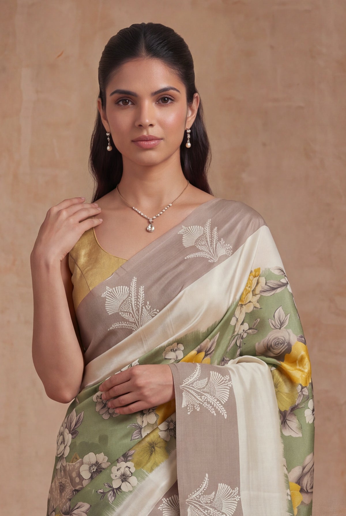Sage Green Tussar Silk Saree - Mokshaa