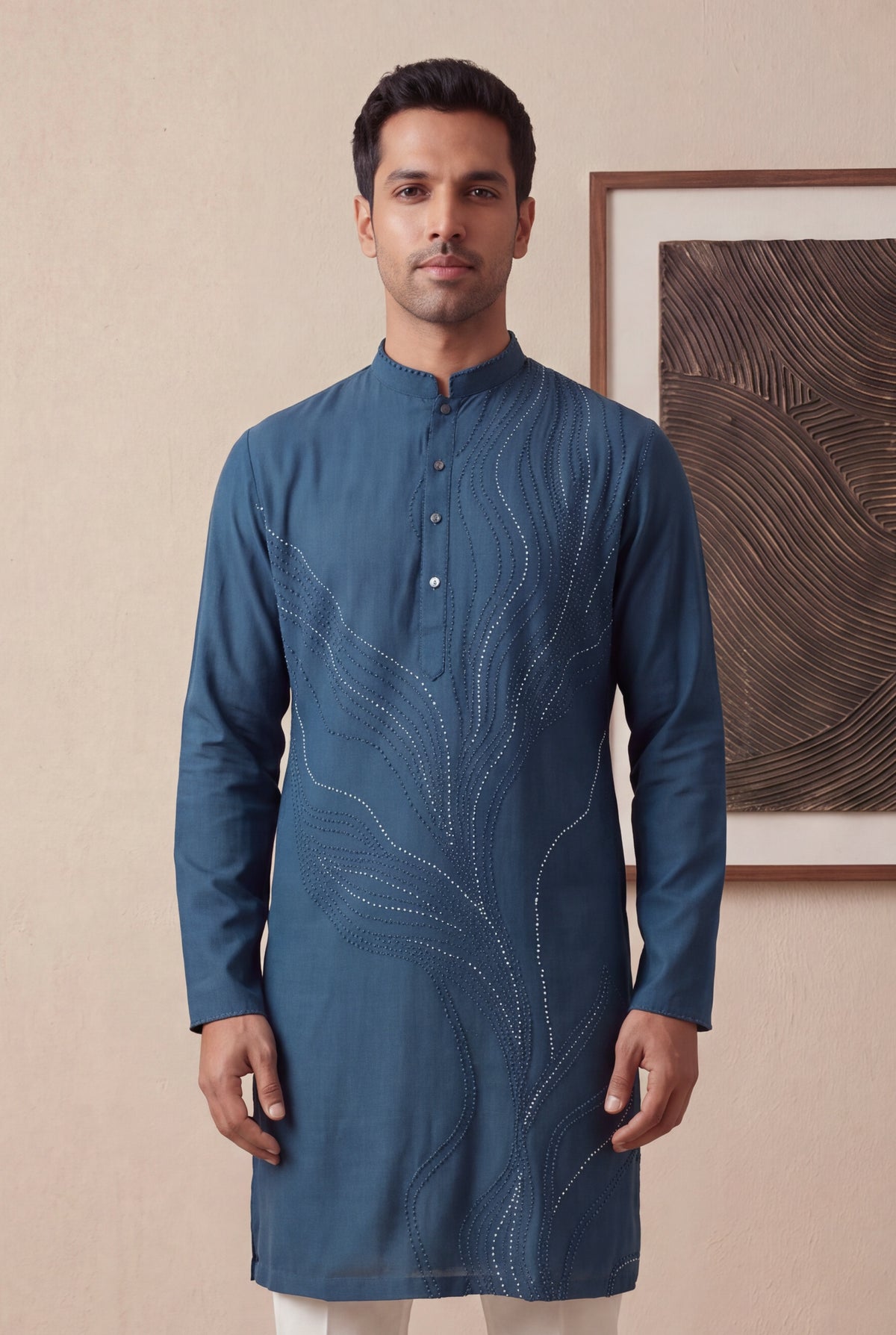 Blue Silk Cotton Kurta Pant Set - Mokshaa